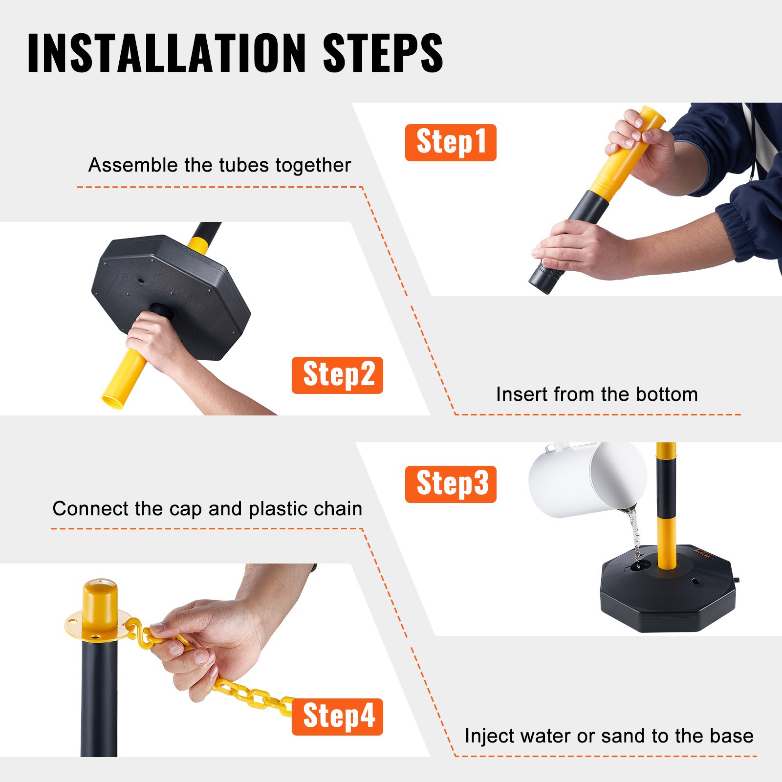 Adjustable Traffic Delineator Post Cones, 4 Pack, Safety Barrier With Fillable — image 3