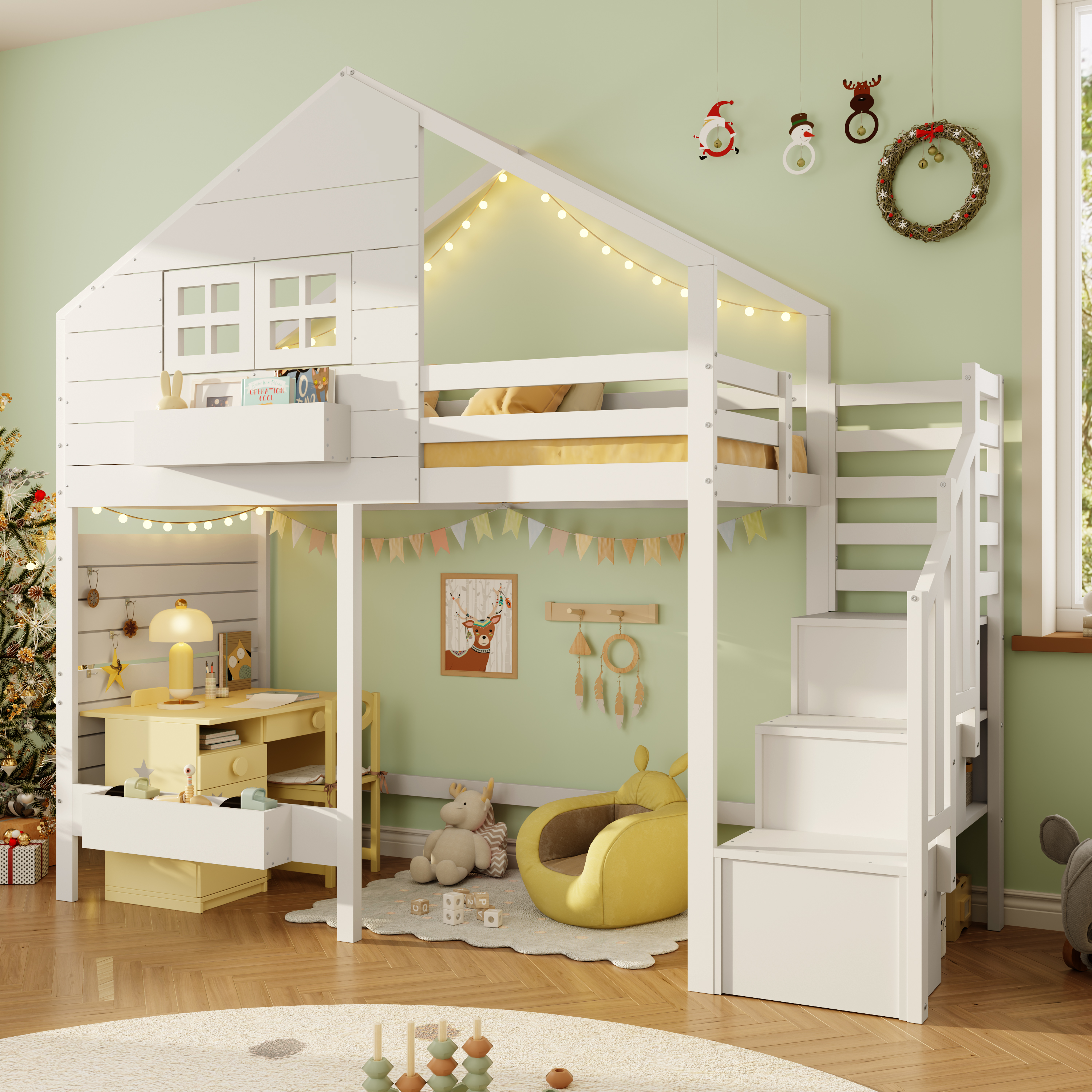Bunk Bed, Loft Children's 90x190cm With Fall Protection And Storage Stairs — image 6