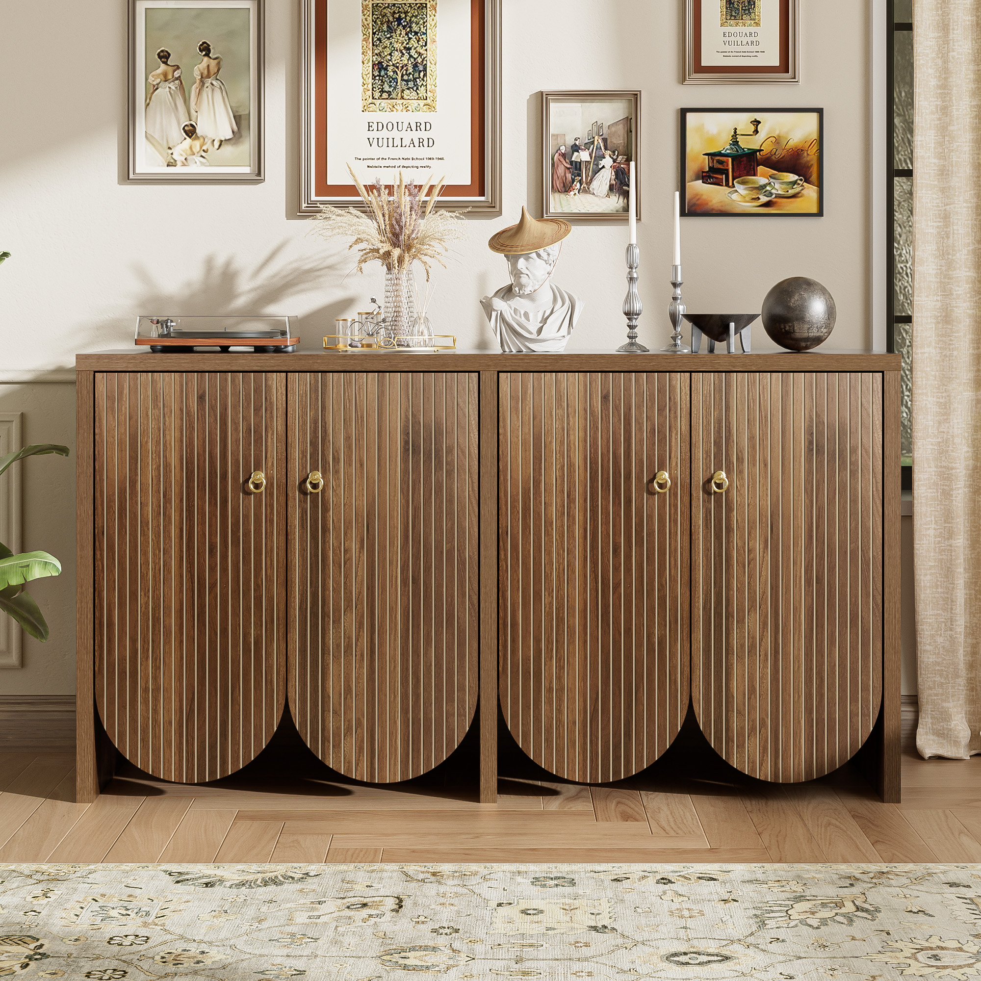Elegant Sideboard In Walnut Look 147X40X80 Cm With 4 Doors Adjustable Shelves Aluminum Handles Versatile Storage Cabinet For Living Room, Dining Room Hallway 232679e3 Dbe6 4ba2 Bf15 1ee7f41e06c0