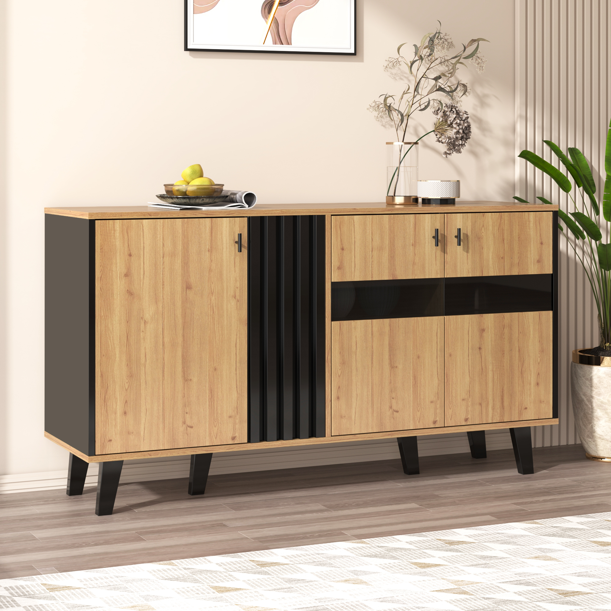140X41X78.5 Cm Sideboard, Color-coordinated Design In Wood And Black — image 2