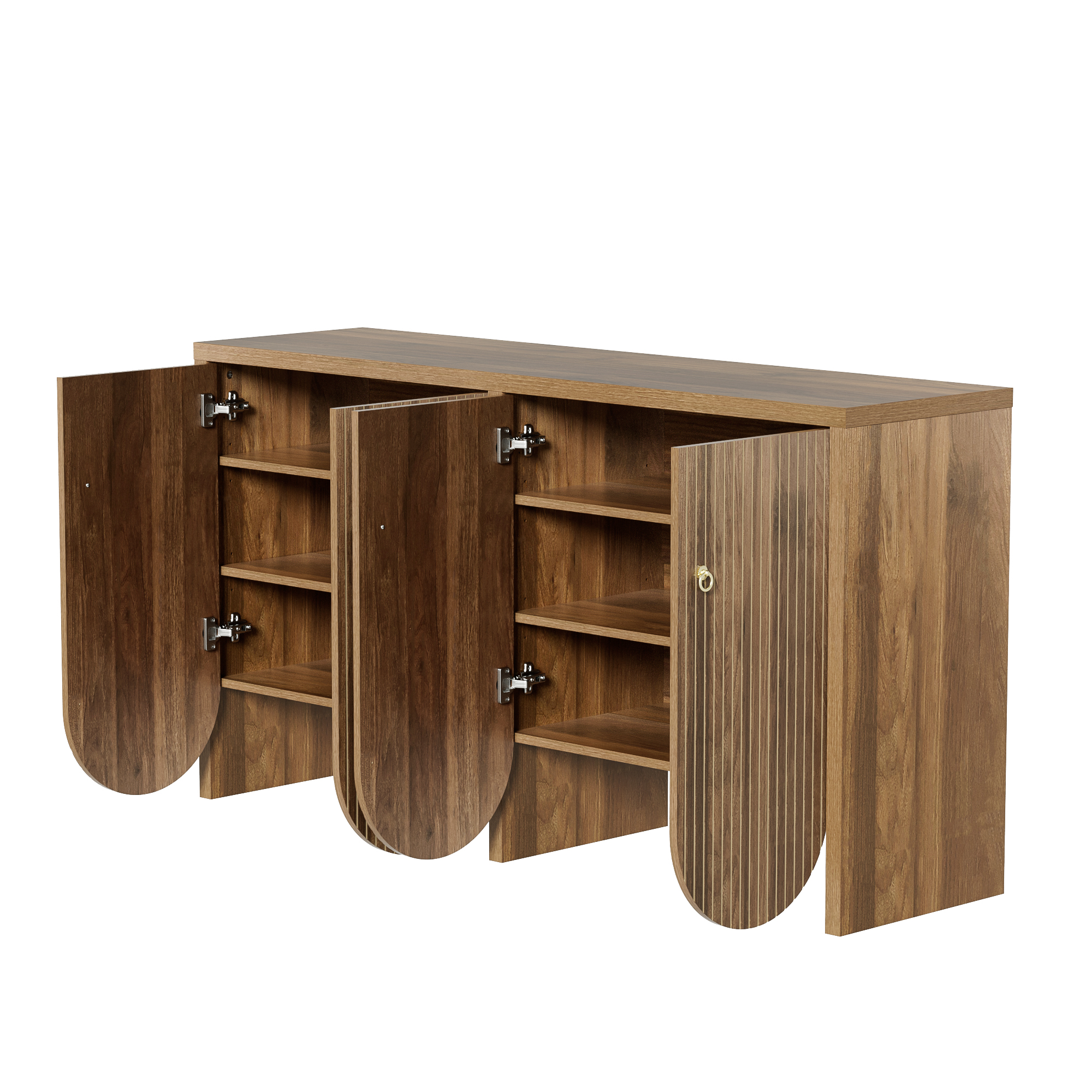 Elegant Sideboard In Walnut Look 147X40X80 Cm With 4 Doors Adjustable Shelves Aluminum Handles Versatile Storage Cabinet For Living Room, Dining Room Hallway 2dcce42d Cf91 4c4d Bff7 88528d565a3e