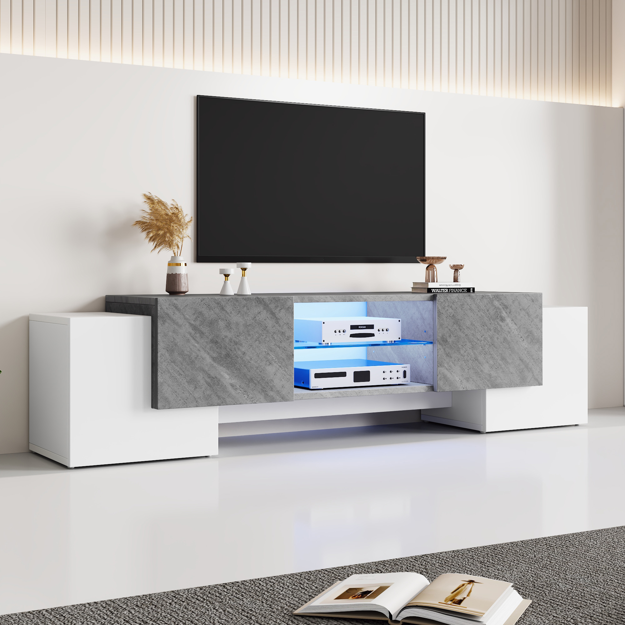 TV Stand Cabient, 4 Doors, 2 Open Storage Areas,TV Cabinet Sideboard With LED — image 5