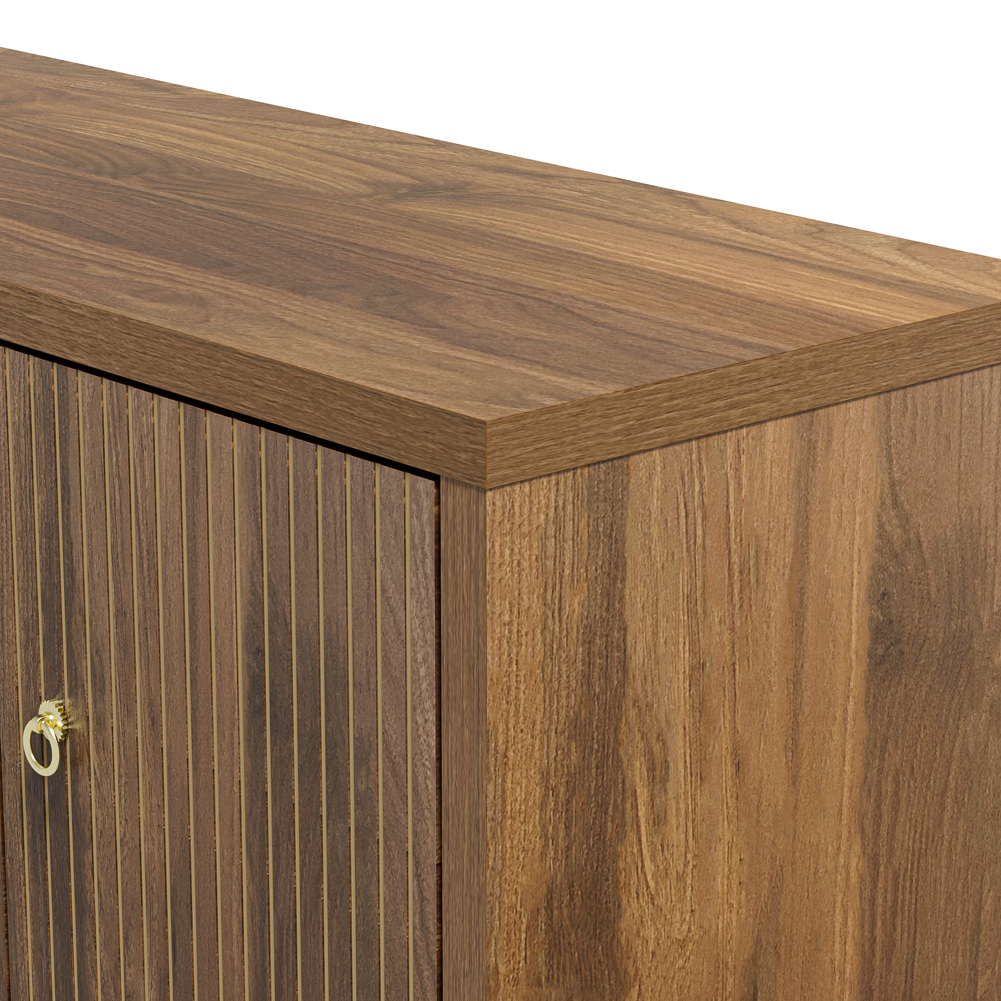 Elegant Sideboard In Walnut Look 147X40X80 Cm With 4 Doors Adjustable Shelves Aluminum Handles Versatile Storage Cabinet For Living Room, Dining Room Hallway 2fbef355 2d1a 4f4e 9755 309088f3ff0f