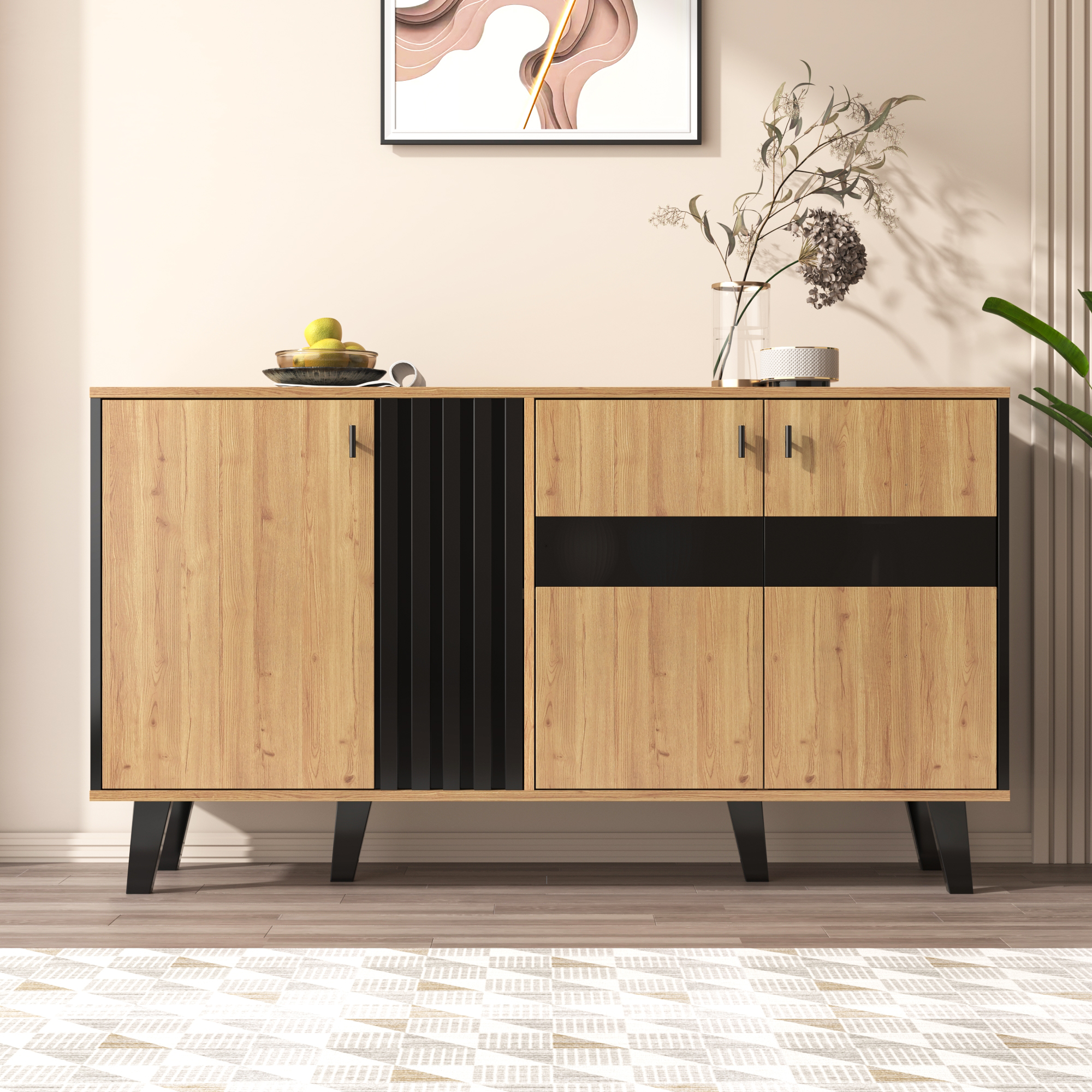 140X41X78.5 Cm Sideboard, Color-coordinated Design In Wood And Black — image 3