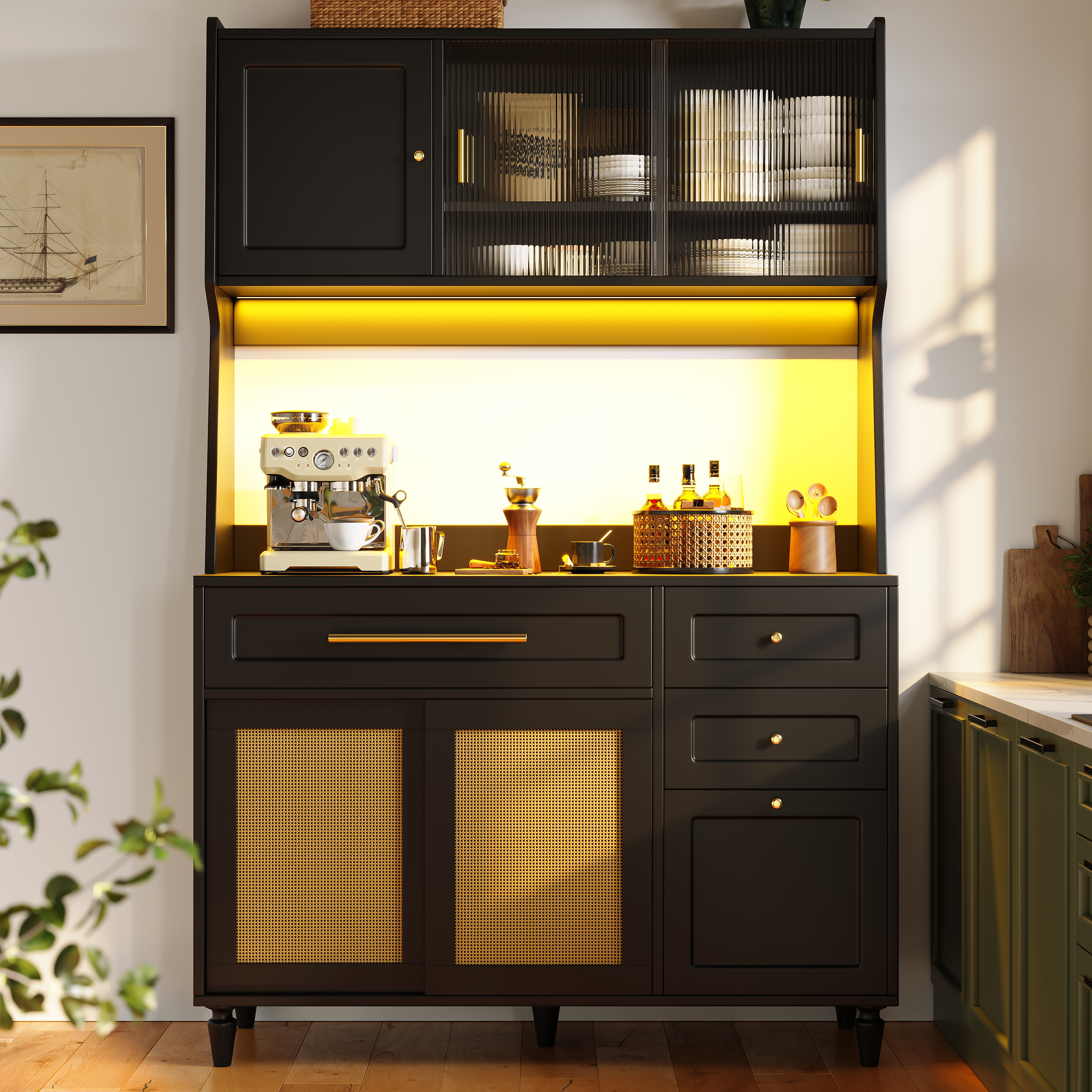Kitchen Cabinet 115X40X180, Tall Display Buffet With Adjustable Shelves, Dining — image 6
