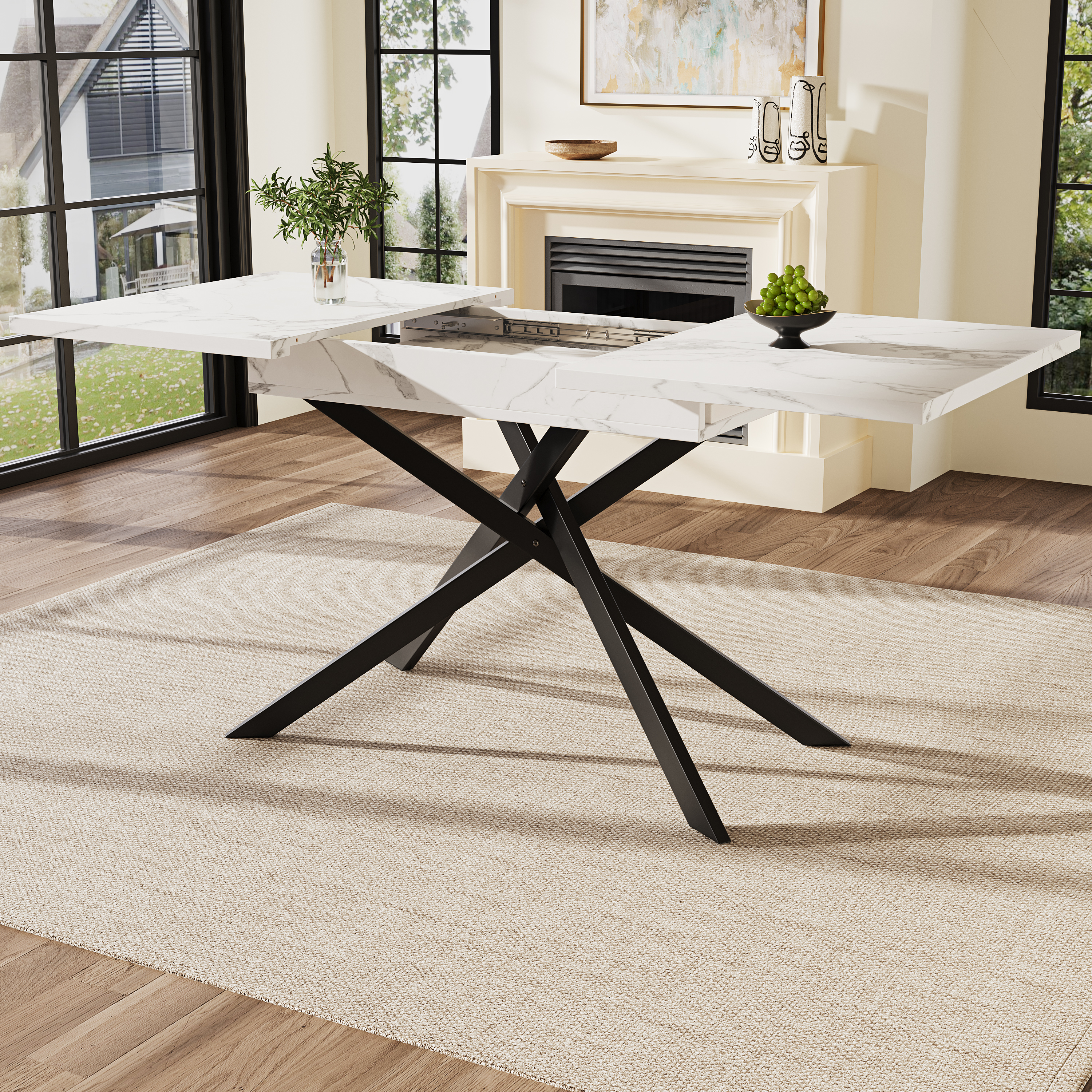 Dining Table Telescopic 120 160 Cm Extendable Space-saving Kitchen Black — image 6