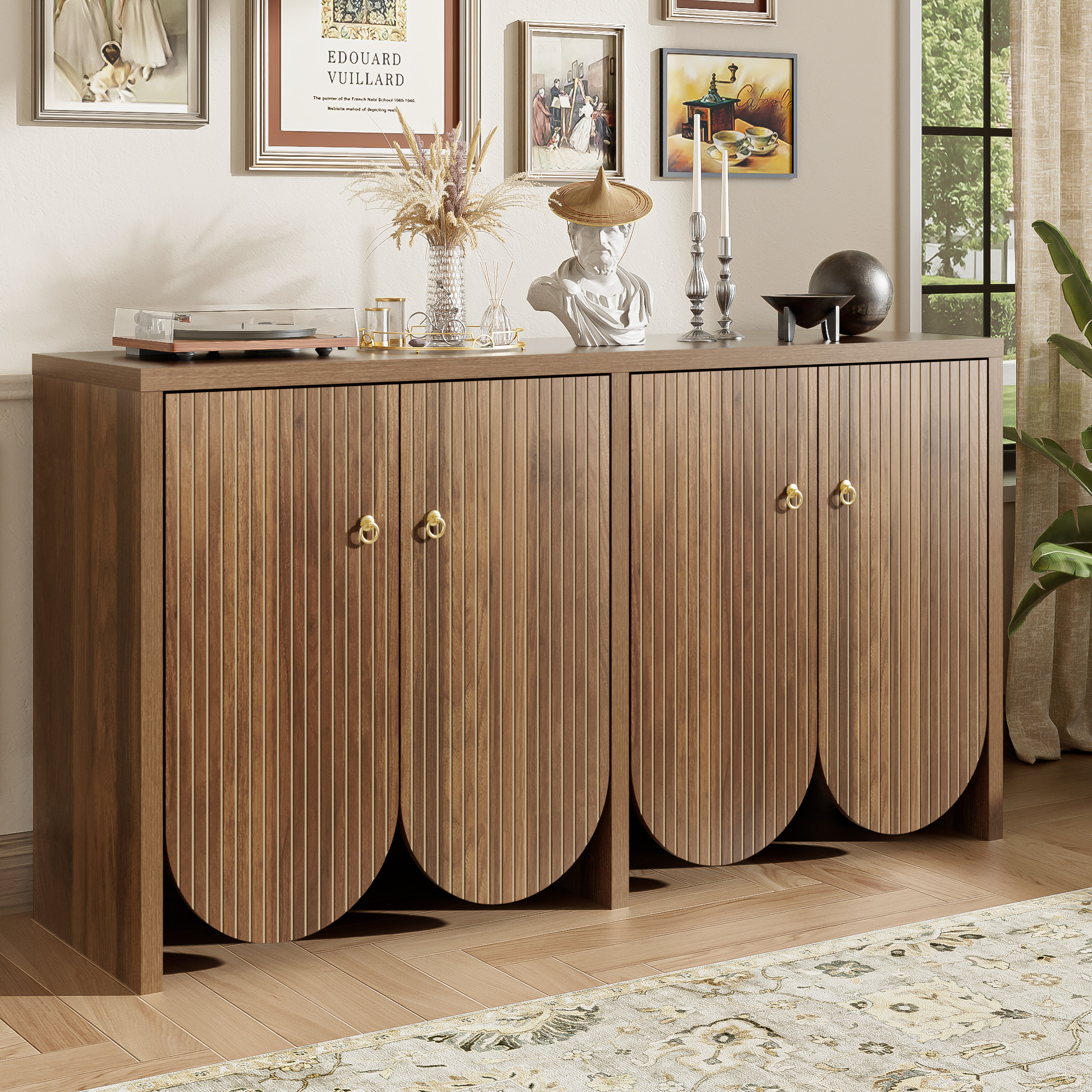 Elegant Sideboard In Walnut Look 147X40X80 Cm With 4 Doors Adjustable Shelves Aluminum Handles Versatile Storage Cabinet For Living Room, Dining Room Hallway 3af67aa4 60ac 420f 8caa 648d3511a86f