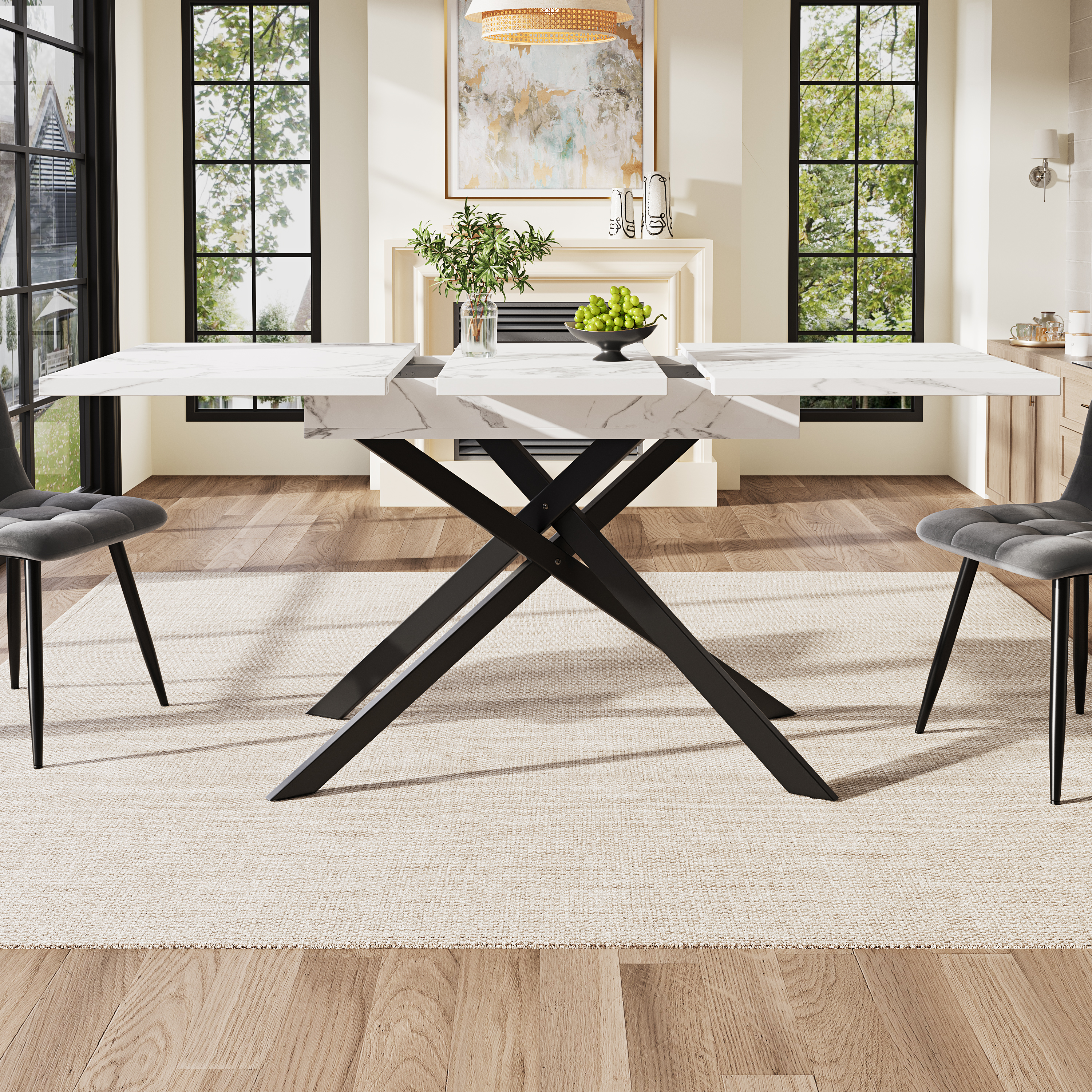 Dining Table Telescopic 120 160 Cm Extendable Space-saving Kitchen Black — image 4