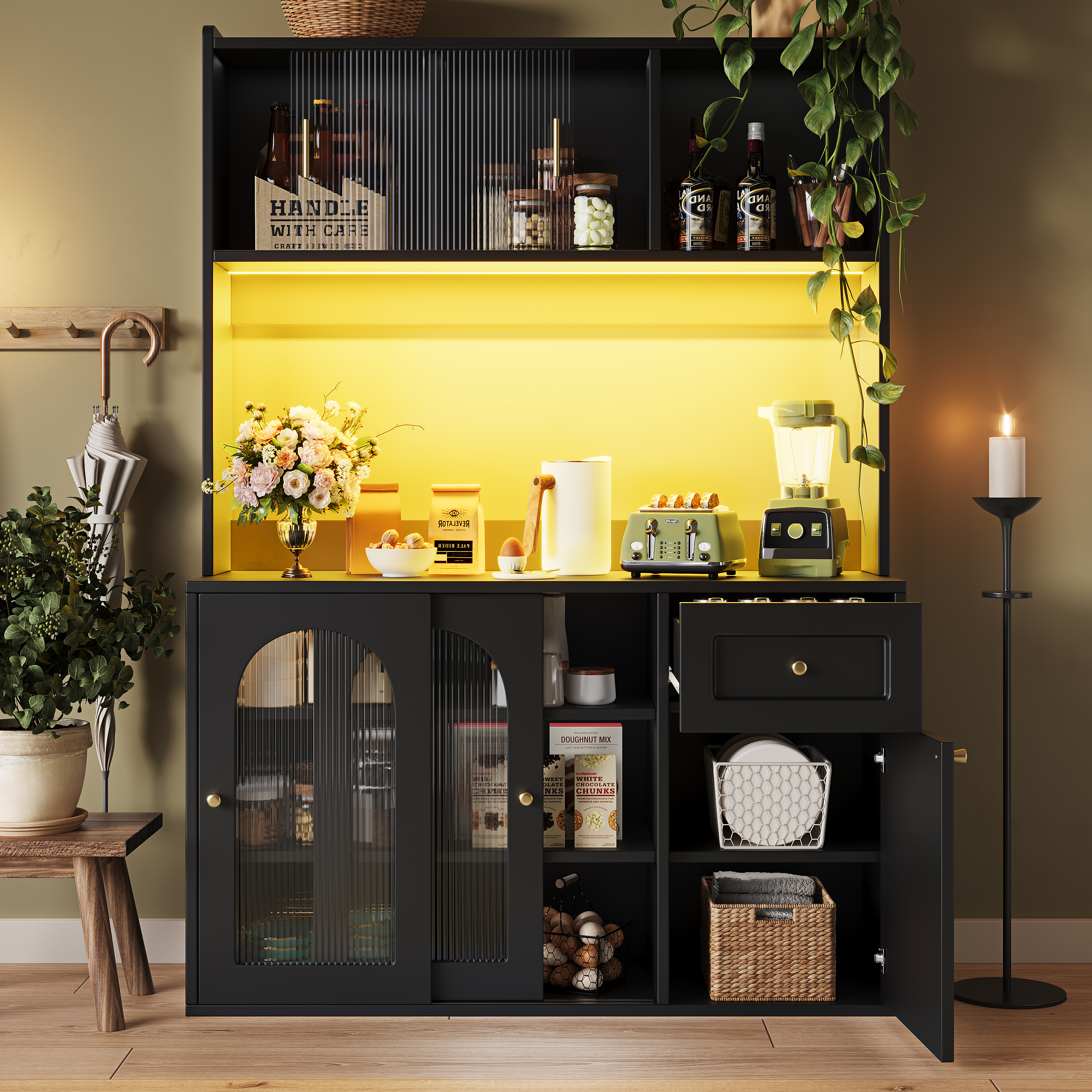 Kitchen Cabinet 120X35X167cm Tall Display Buffet With Adjustable Shelves — image 6