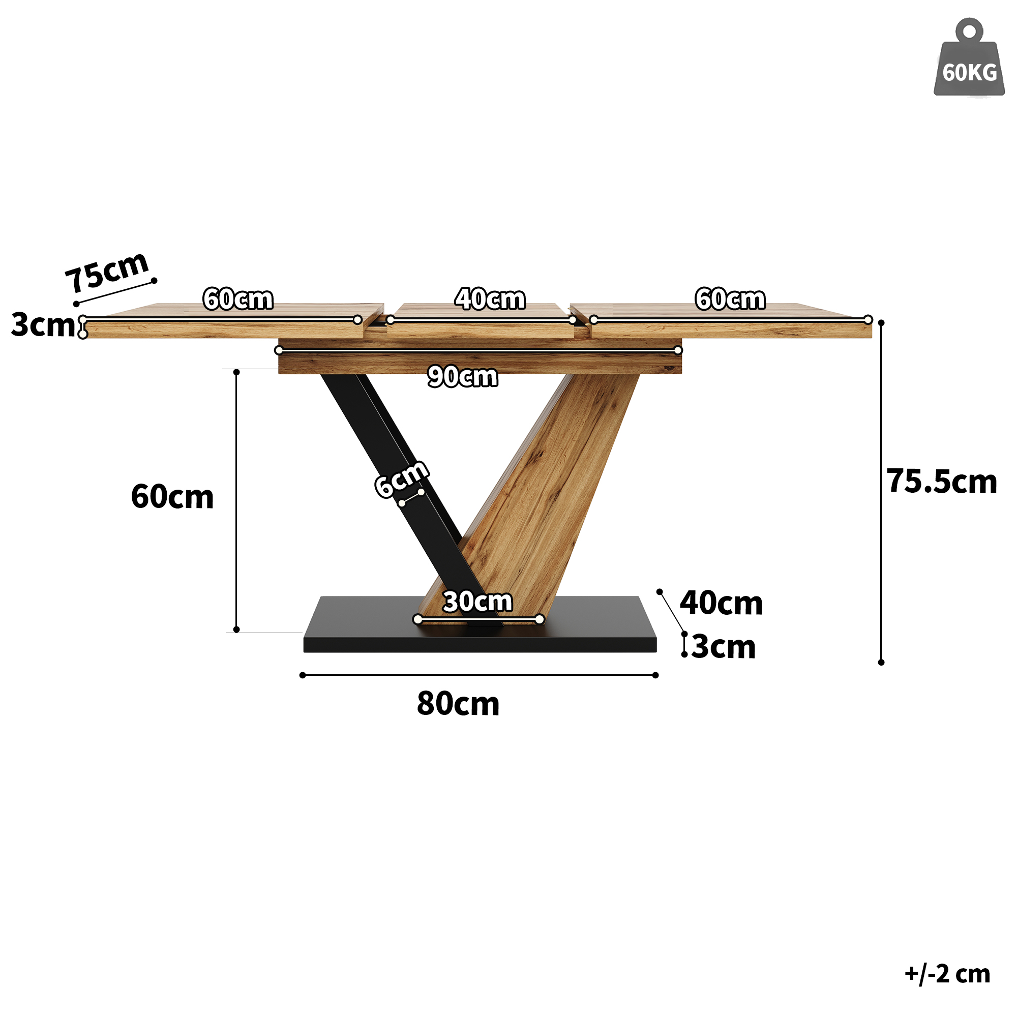 Extendable Dining Table 120 160 X 75 X 75.5 Cm Kitchen Extends To Cm, Suitable — image 4