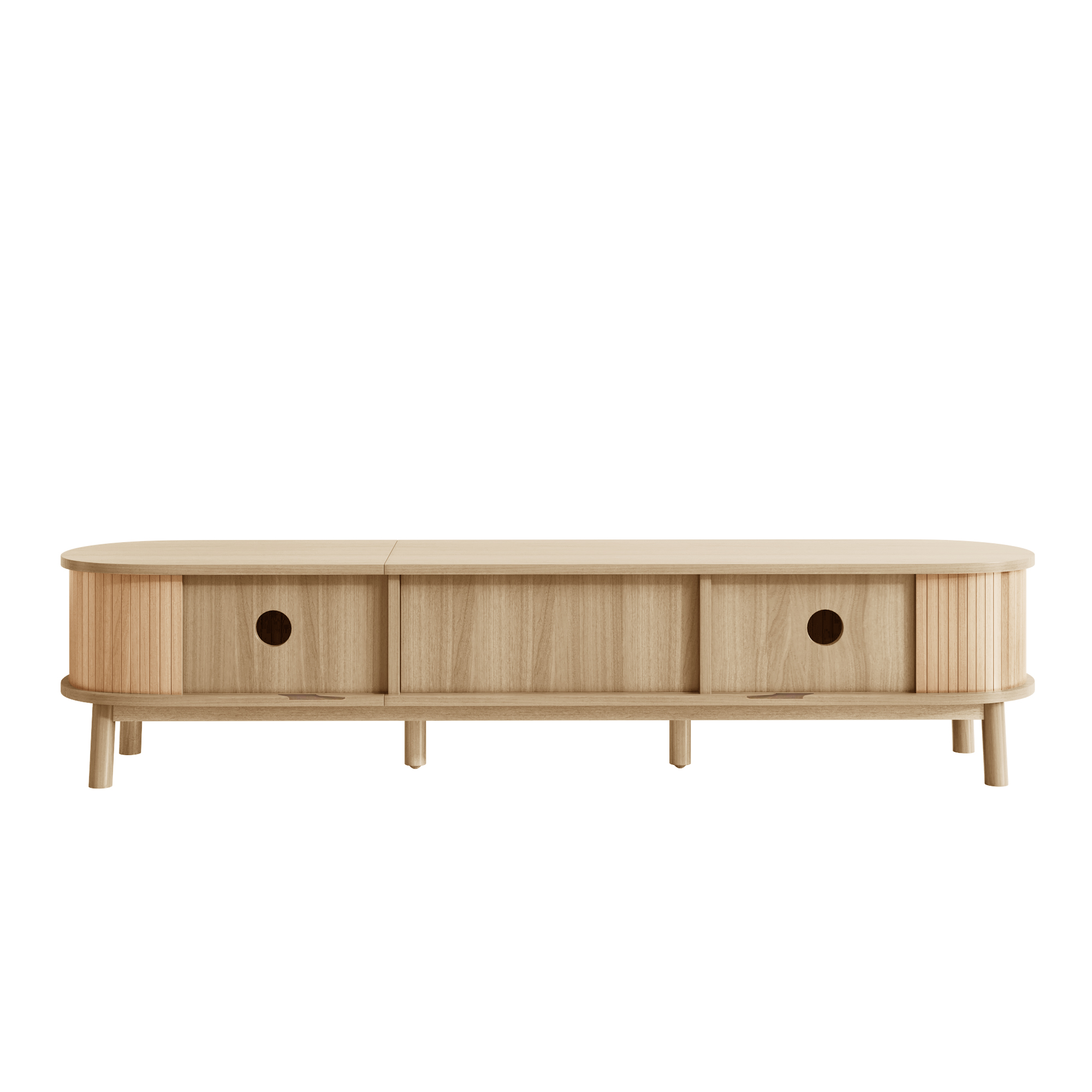 TV Cabinet TV Stand With Solid Natural Wood Doors And Rattan Drawers. Storage — image 6