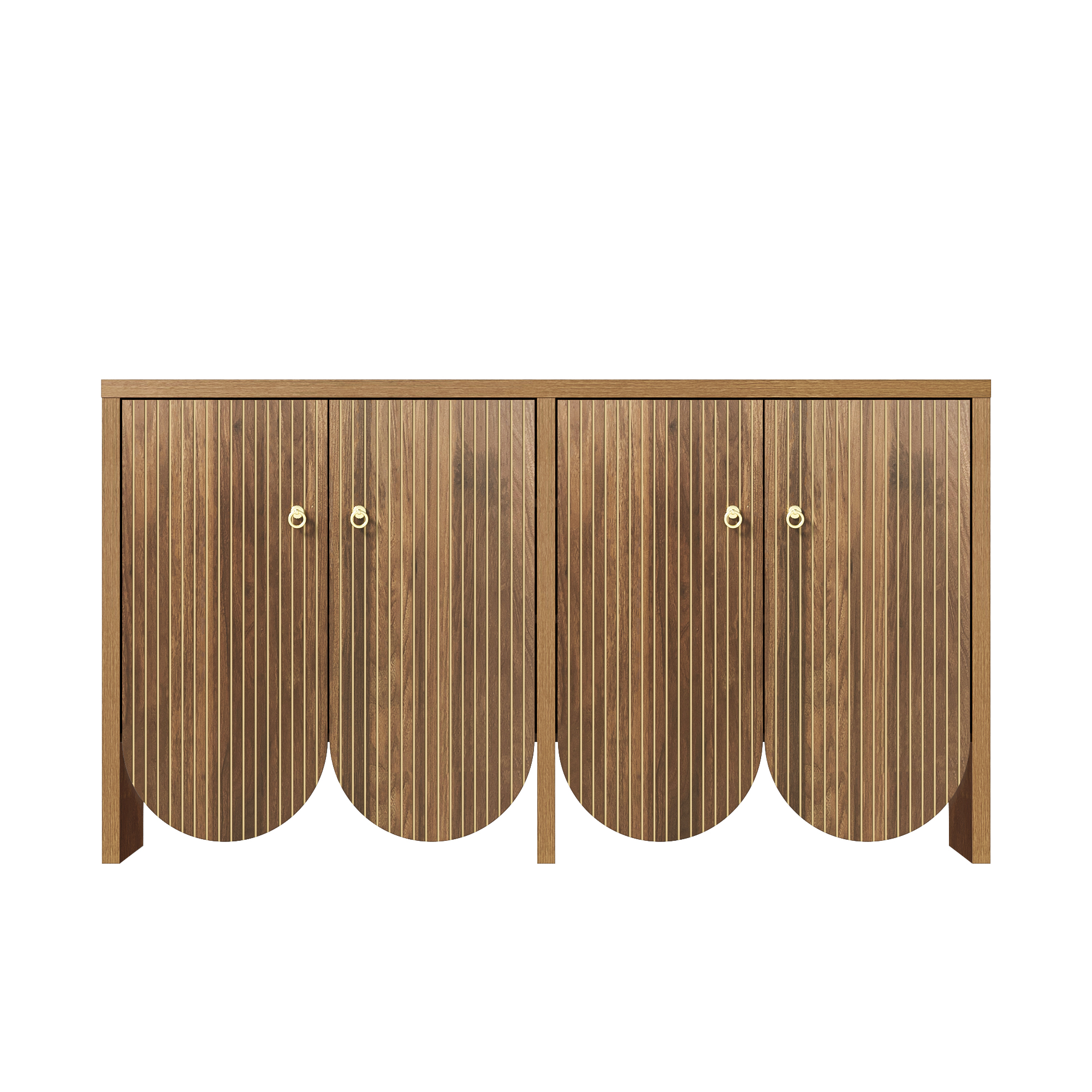 Elegant Sideboard In Walnut Look 147X40X80 Cm With 4 Doors Adjustable Shelves Aluminum Handles Versatile Storage Cabinet For Living Room, Dining Room Hallway Cc6042b0 D68a 45b2 937e Ea701b47dcee