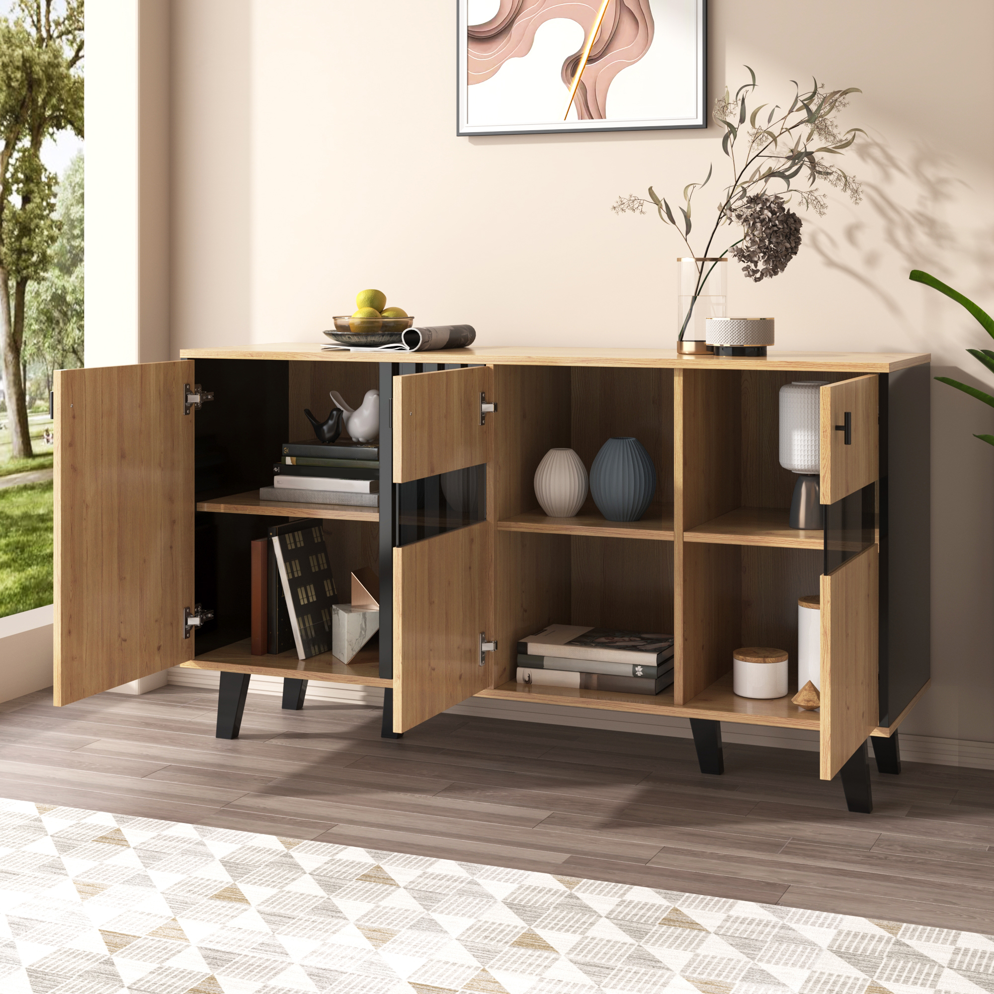 140X41X78.5 Cm Sideboard, Color-coordinated Design In Wood And Black — image 4