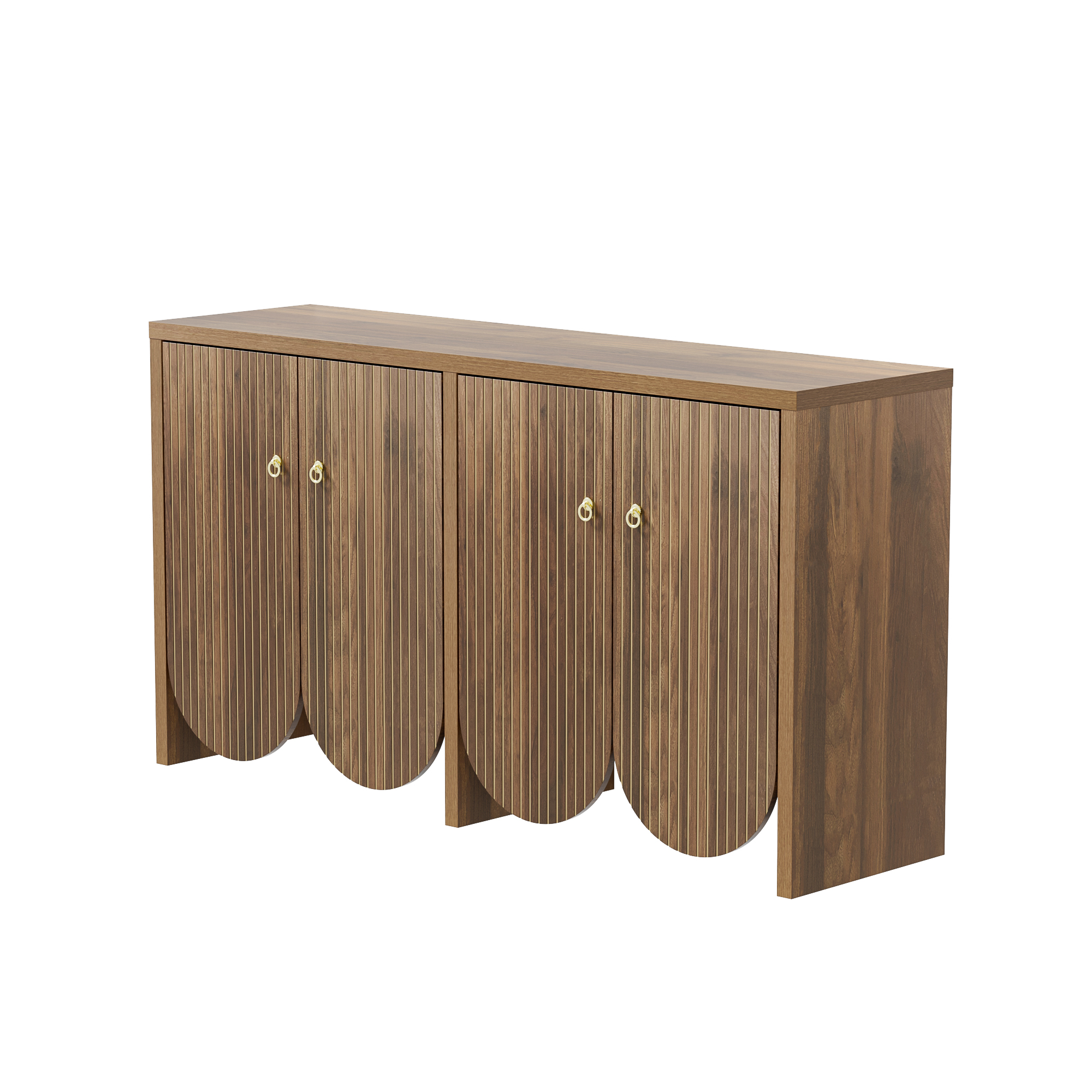 Elegant Sideboard In Walnut Look 147X40X80 Cm With 4 Doors Adjustable Shelves Aluminum Handles Versatile Storage Cabinet For Living Room, Dining Room Hallway D2cb0dbb D71b 48ab Aa2b 4815061993f8