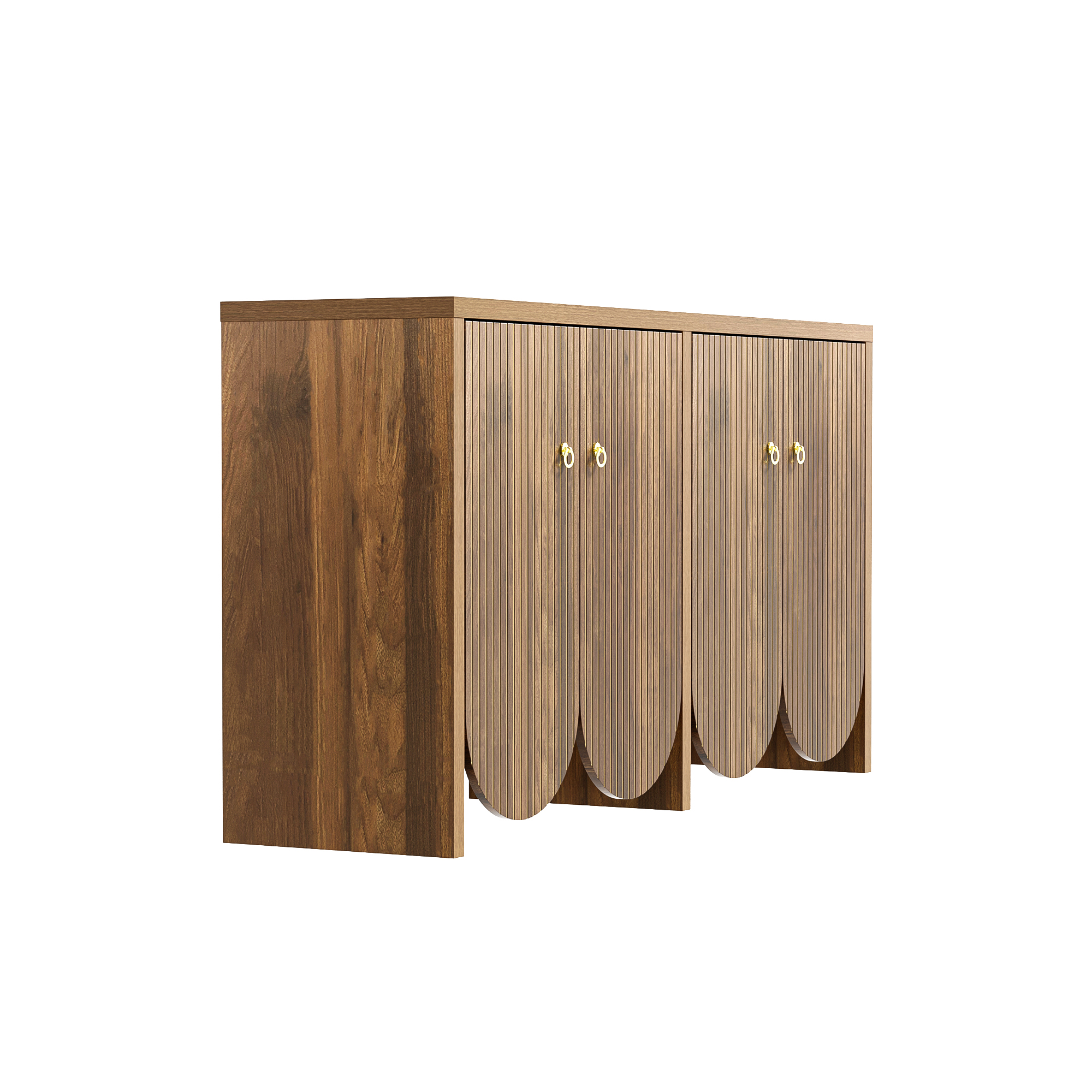 Elegant Sideboard In Walnut Look 147X40X80 Cm With 4 Doors Adjustable Shelves Aluminum Handles Versatile Storage Cabinet For Living Room, Dining Room Hallway E12e83e4 B2c1 401a B30e 24391ba8af9b