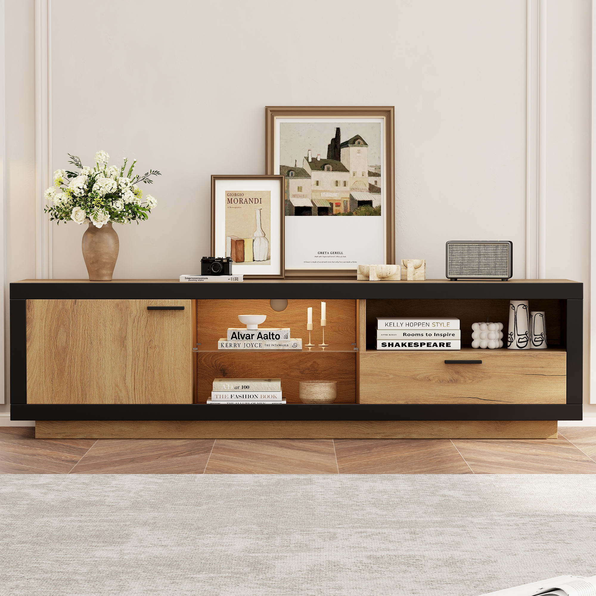 TV Stand Cabient With 1 Drawer 1Door, TV Cabinet Storage Sideboard LED — image 6