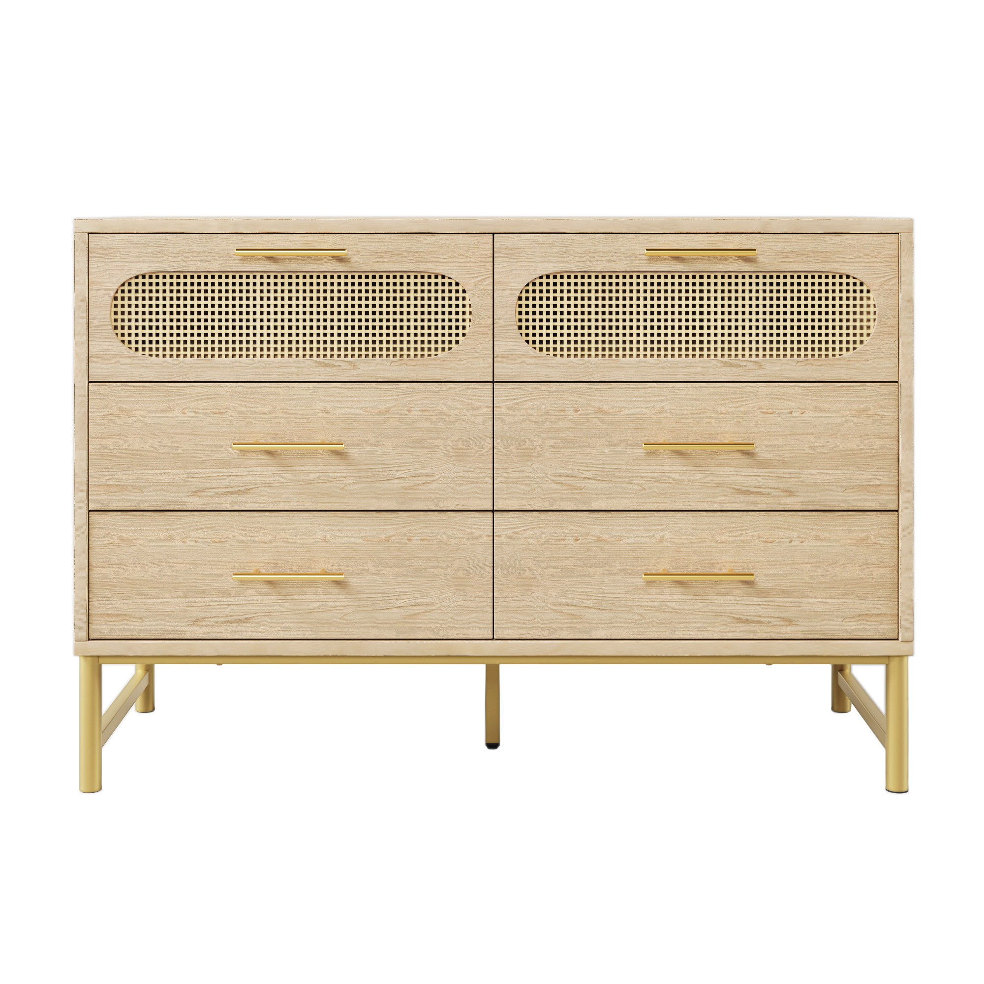 Rattan Sideboard Storage Cabinet With 6 Drawers, Cupboard Sideboards For Living Room, Bedroom, And Hallway, Metal Handles, Anti-Tip, 120 X 40 X 74 Cm, Oak Ee8dc3a4 466c 402c Afb6 B870cda08fec