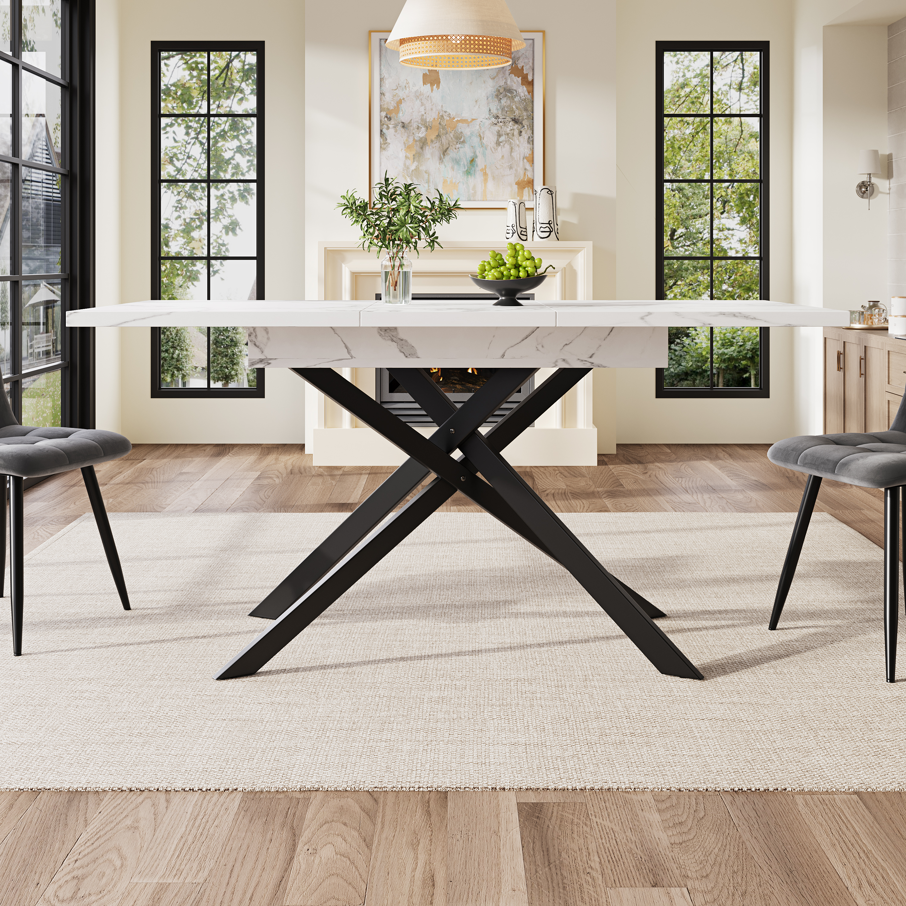 Dining Table Telescopic 120 160 Cm Extendable Space-saving Kitchen Black — image 5