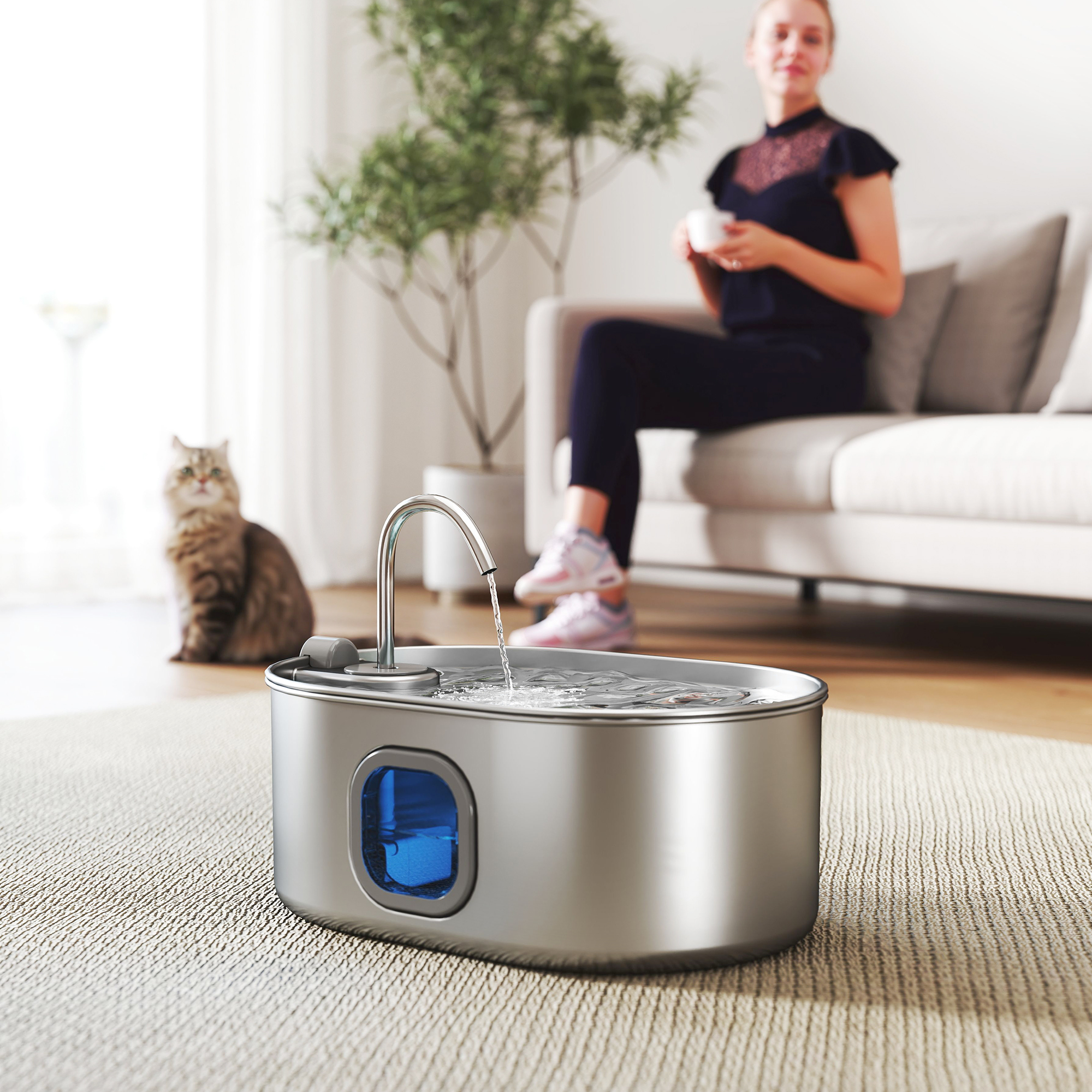 246 Oz./7L Stainless Steel Cat Water Fountain With Filters, Ultra-Quiet Pump, For Cats, Dogs & Multi-Pet Homes