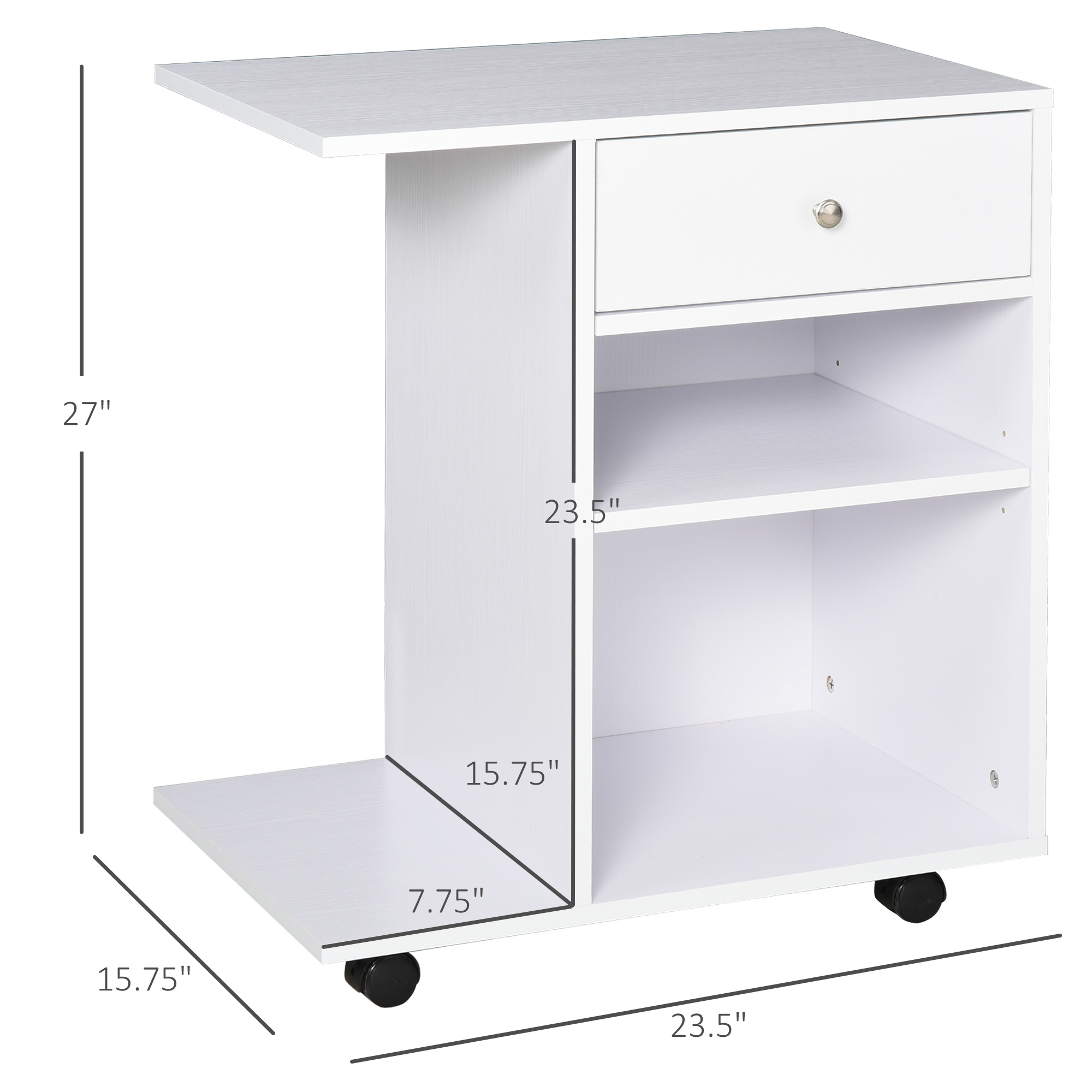 Mobile Printer Stand, Rolling File Cabinet Cart With Wheels, Adjustable Shelf, Drawer And CPU Stand, White_voghion.com
