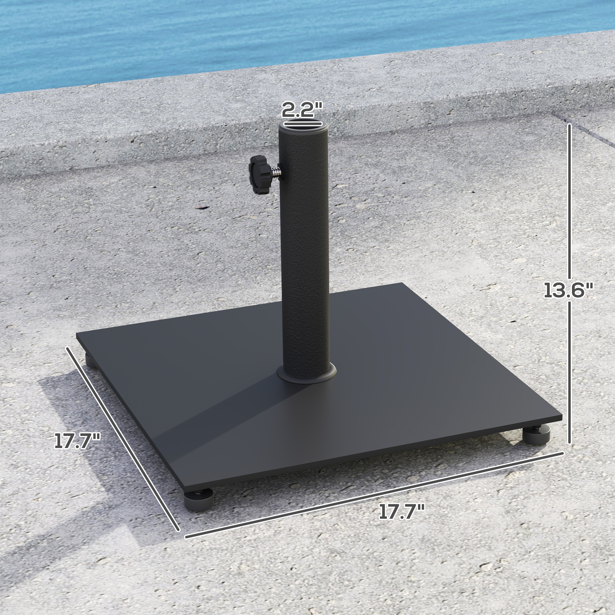 Square Patio Umbrella Base, 29 Lbs Metal Umbrella Stand Base With Adjustable Foot Pads, Heavy Duty Patio Umbrella Holder For 1.5"/1.9" Umbrella Poles For Outdoor, Lawn, Poolside, Black_voghion.com