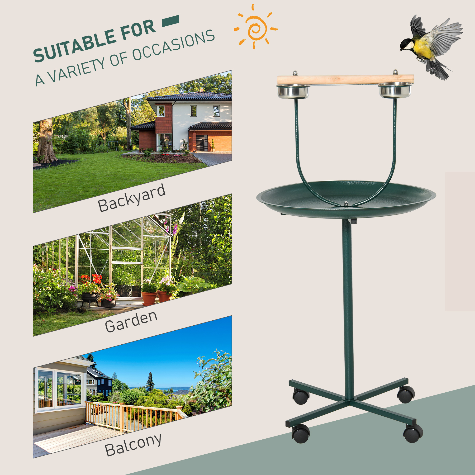 48" Rolling T-Stand Bird Training Activity Playground With Perch_voghion.com