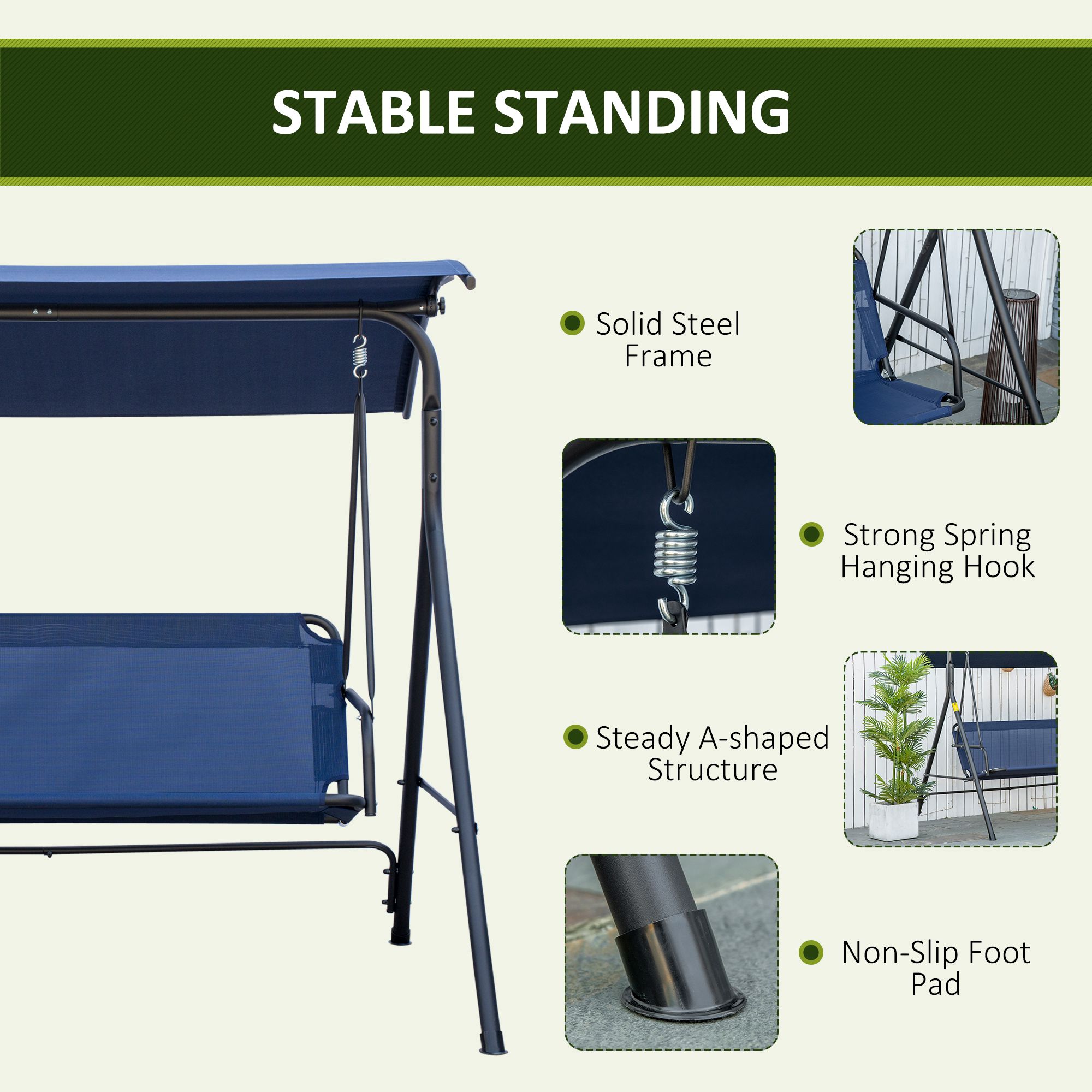 3-Person Porch Swing with Stand, picture 4 of 4