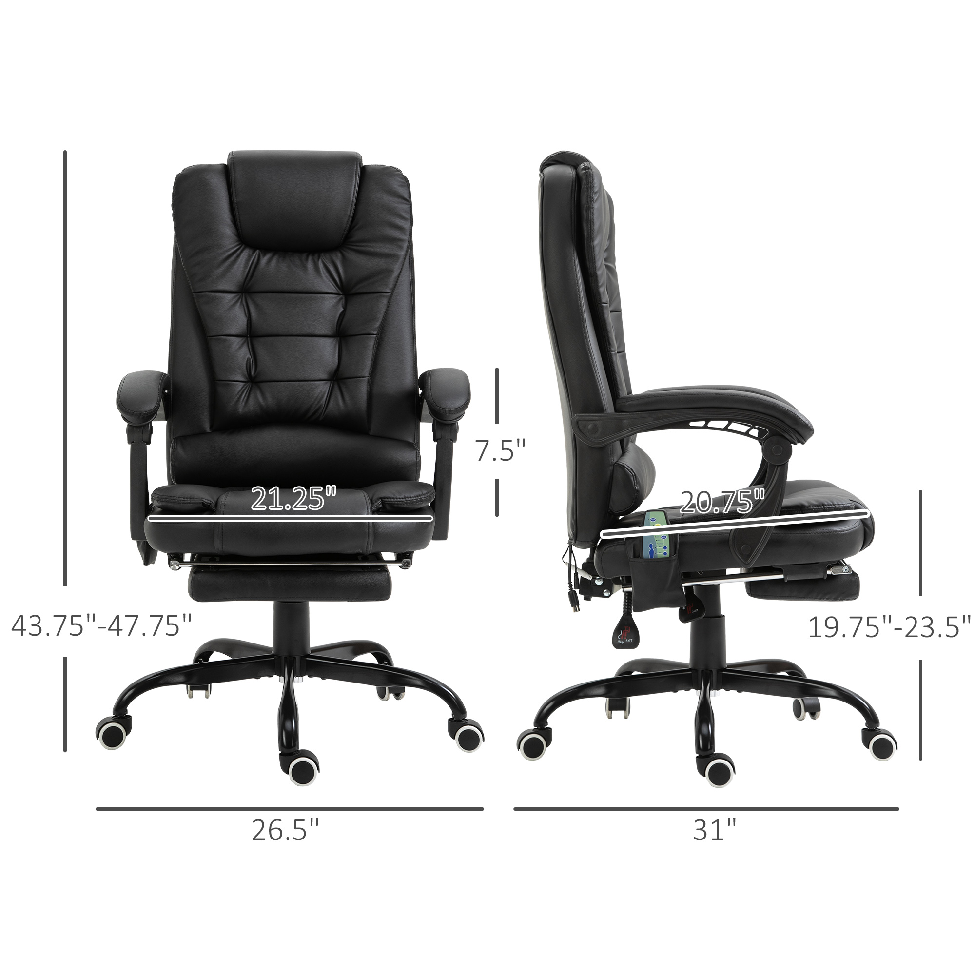 7-Point Vibrating Massage Office Chair High Back Executive Recliner With Lumbar Support, Footrest, Reclining Back, Adjustable Height, Black_voghion.com