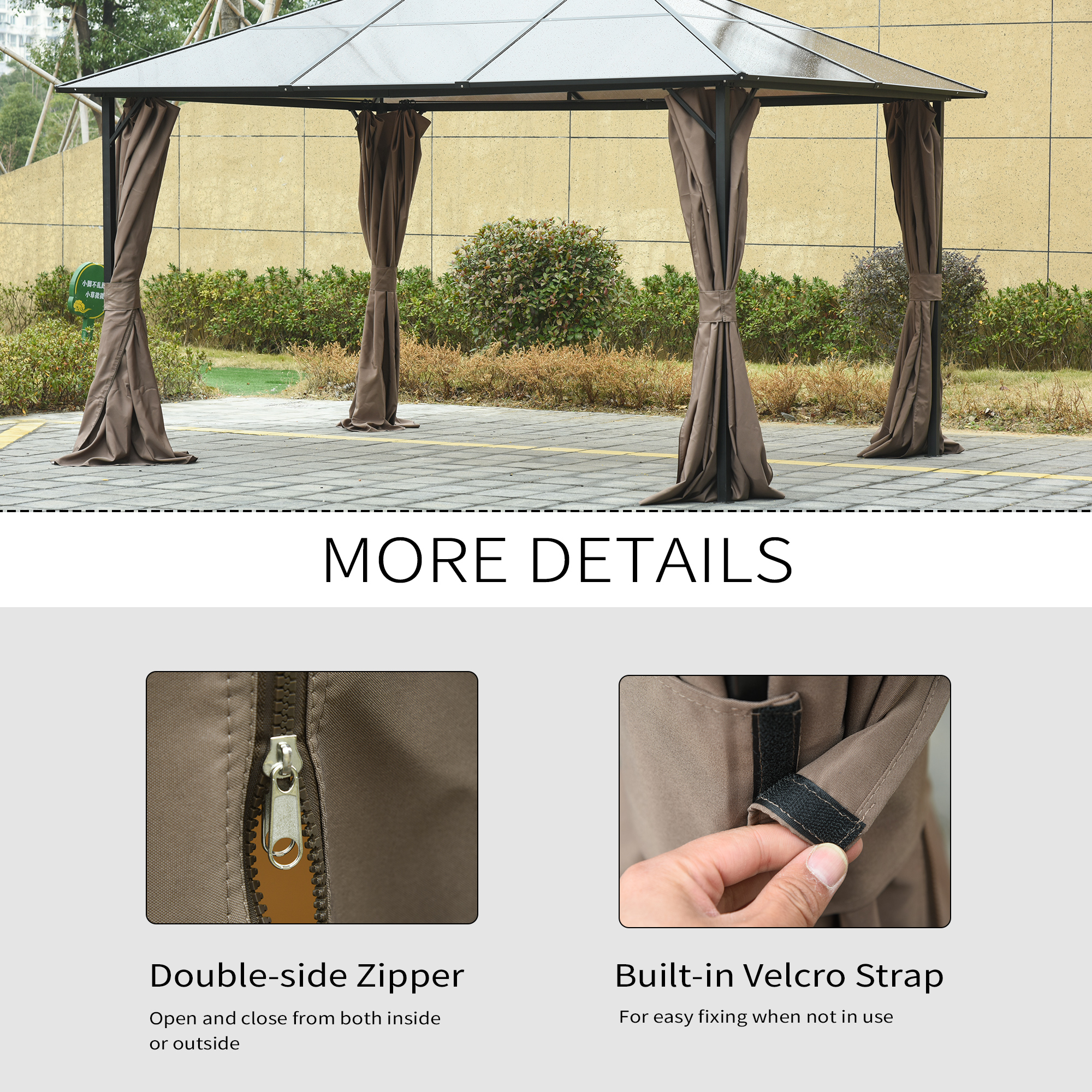 9.84' X 11.8' Gazebo Sidewall Set With Hooks/C-Rings, Brown