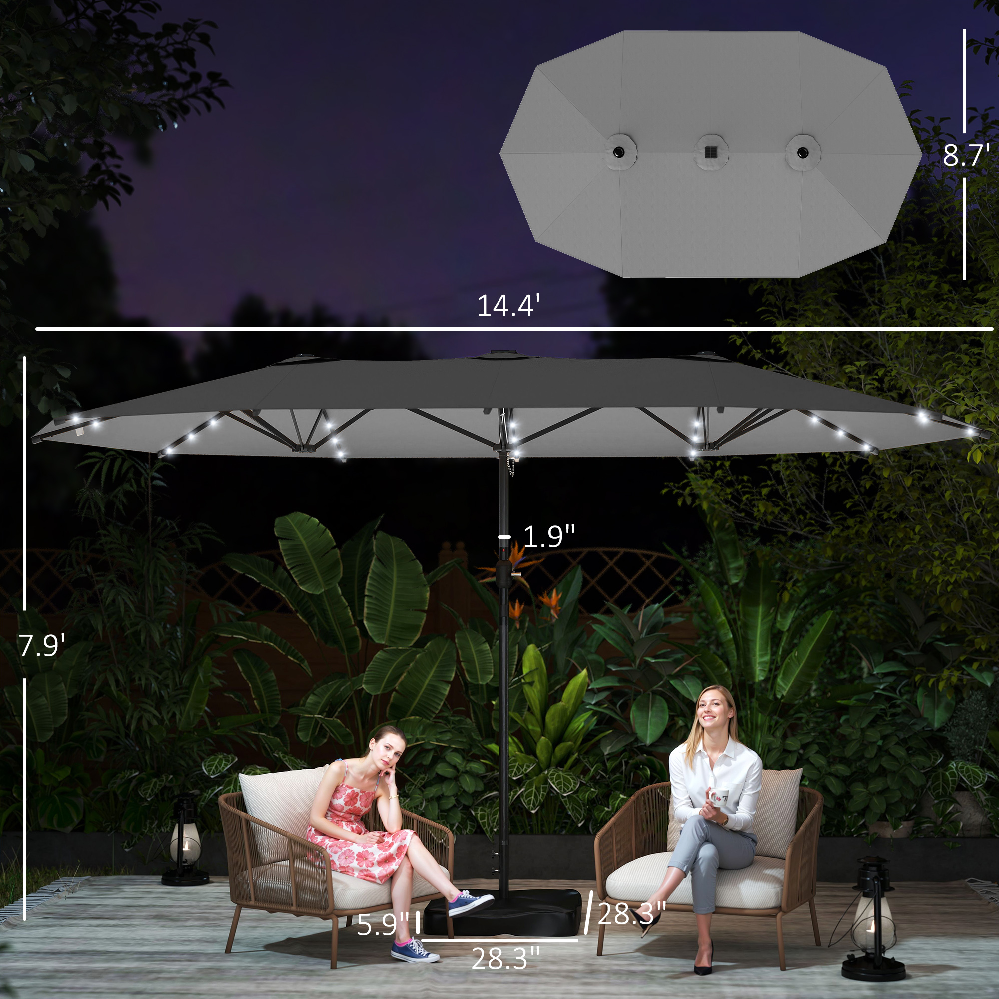 Parasol de jardin parasol double face de 14,4 pieds avec base – Image 3