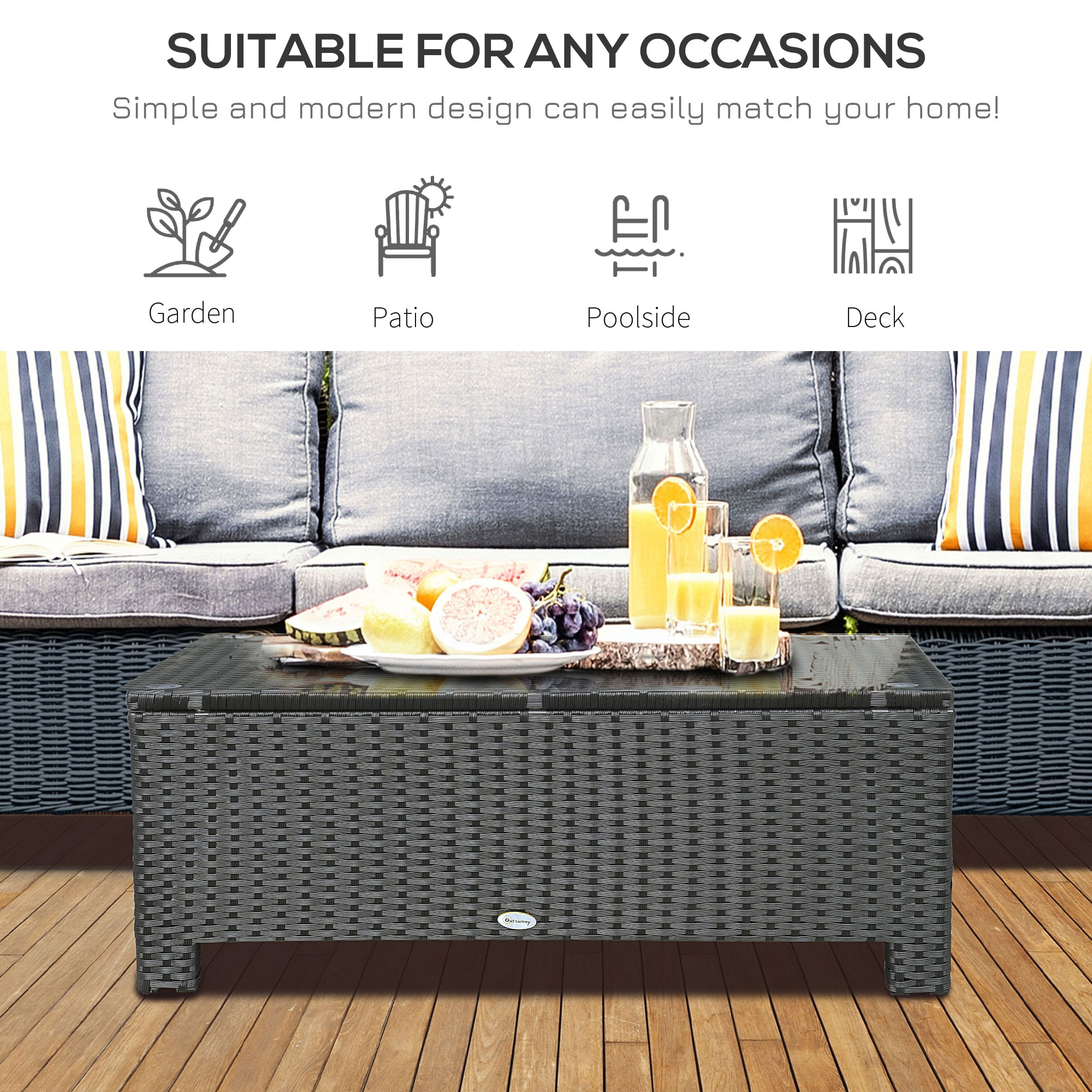 Patio Coffee Table, Large Side Table, Hand-Woven PE Rattan, Weather Resistant Wicker, Outdoor Furniture For Garden Black_voghion.com