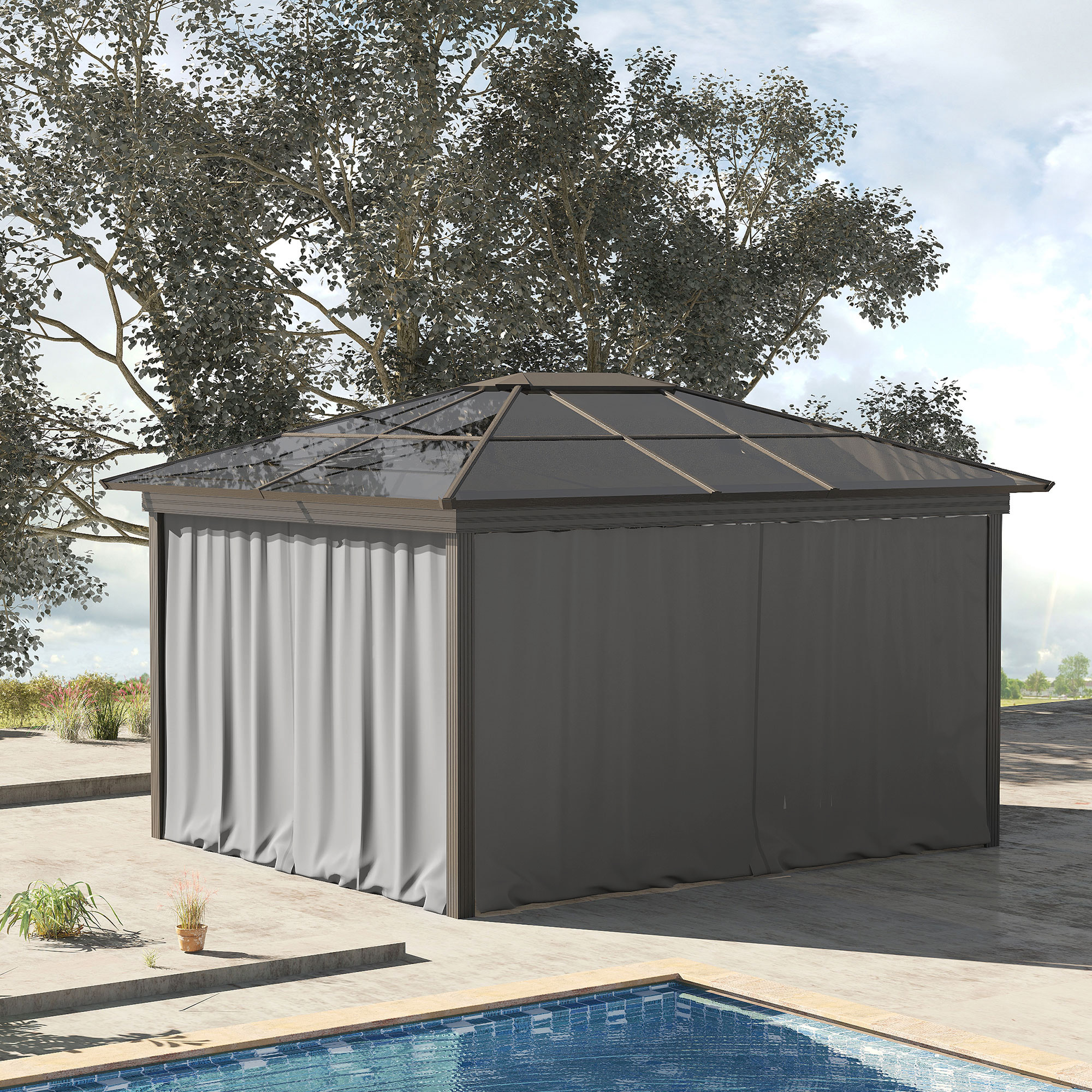 9.84' X 9.84' Gazebo Sidewall Set With Hooks/C-Rings, Gray - Image 1