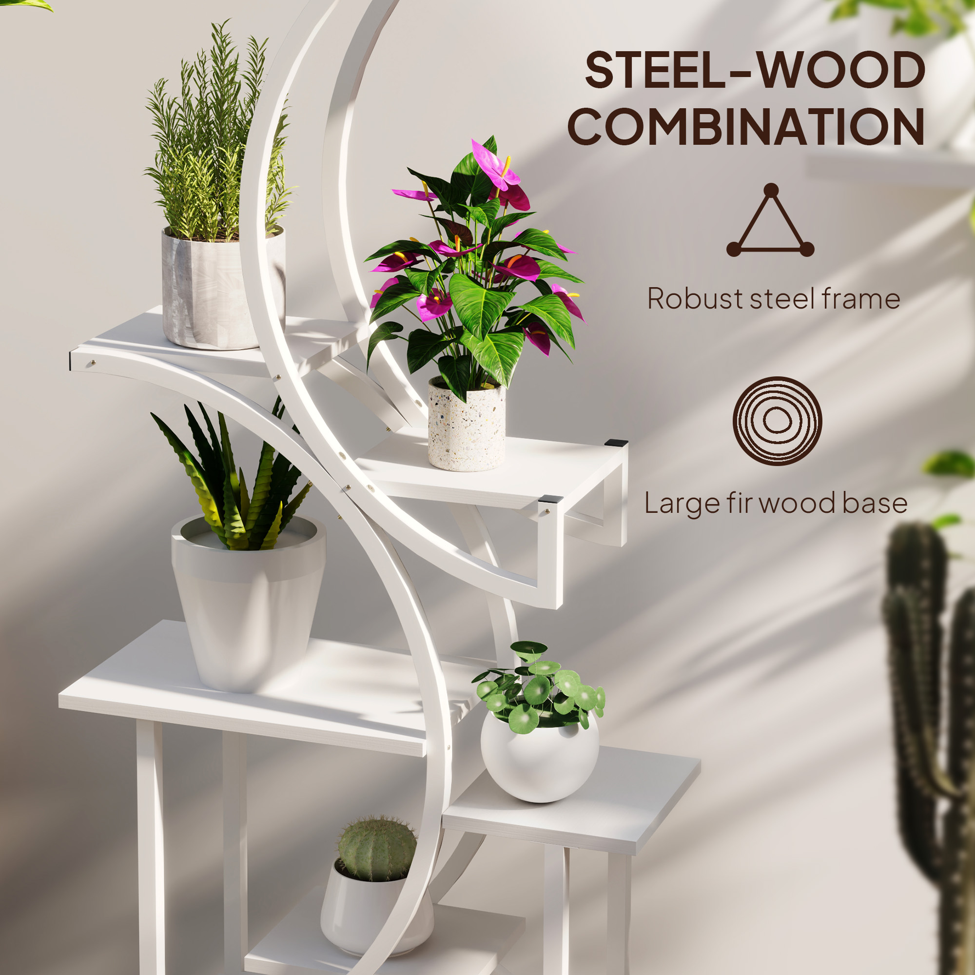 Plant Stand Indoor, 8 Tier 62" S-Shaped Plant Shelf, Corner Plant Rack For Multiple Plants, White