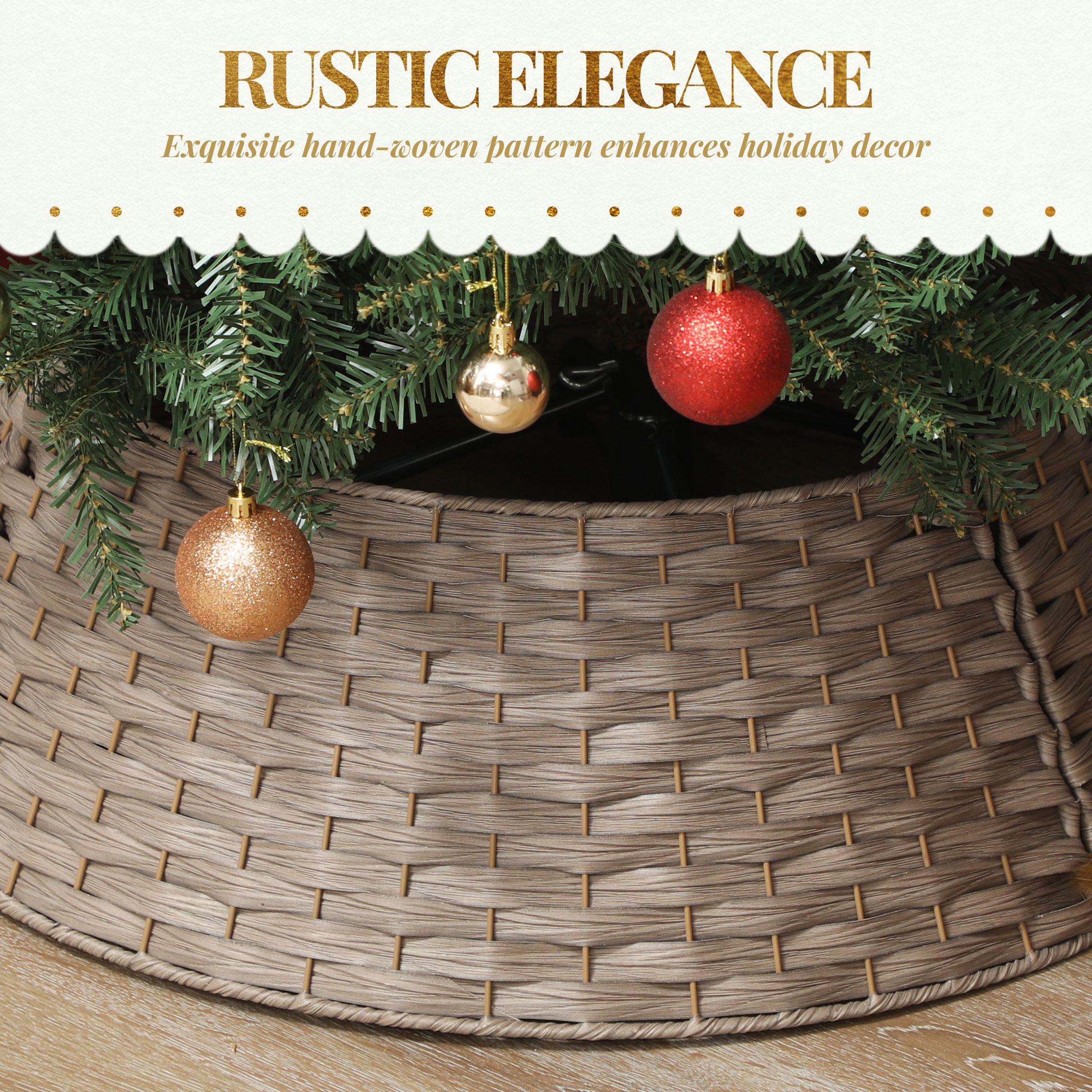 27 Inch Rustic Christmas Tree Skirt, Plastic Woven Christmas Tree Collar For Party, Holiday, Home Decoration, Coffee_voghion.com