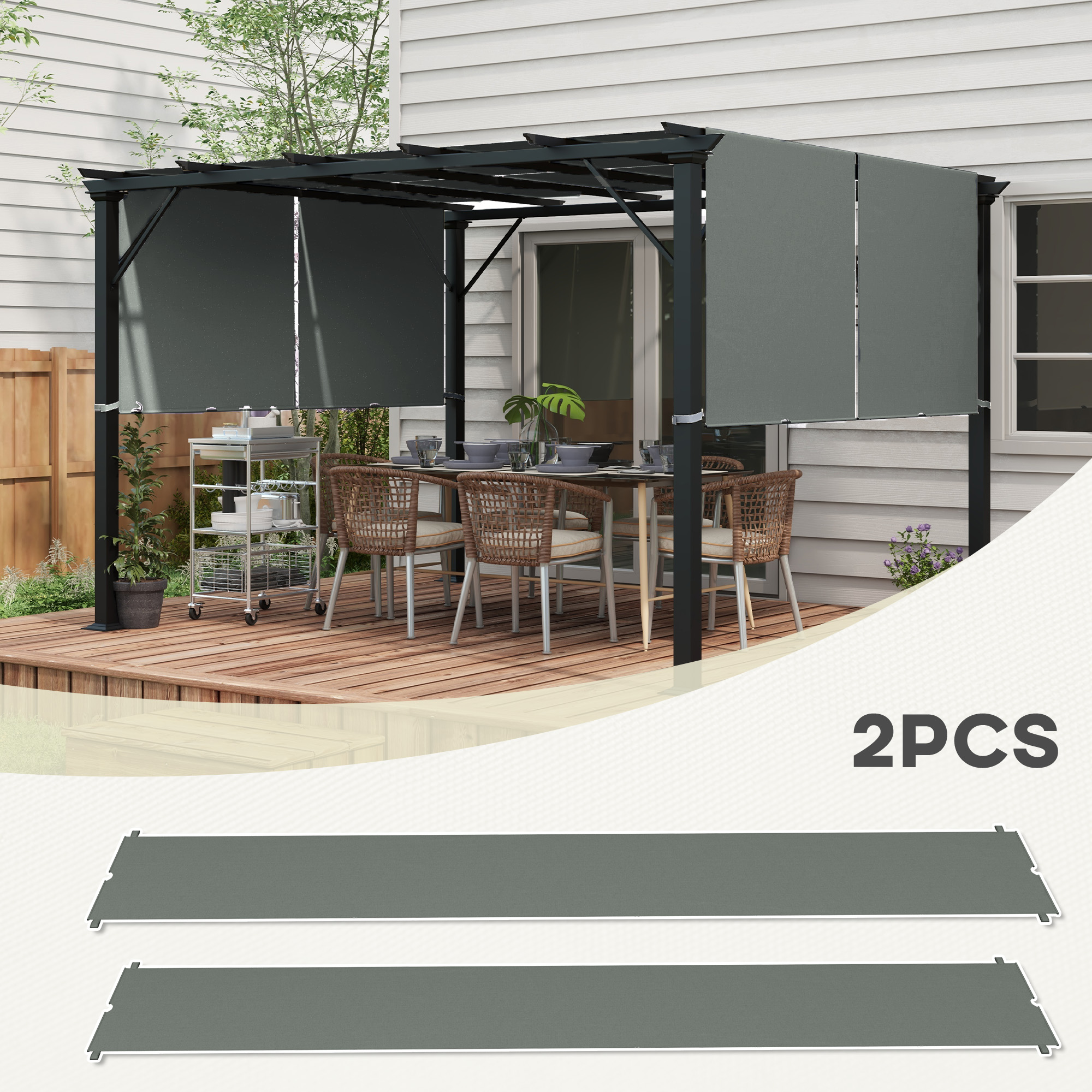 2 Pcs Pergola Replacement Canopy, UV Protection Pergola Shade Cover, Easy To Install, For 10 X 10ft Pergola, Dark Gray_voghion.com