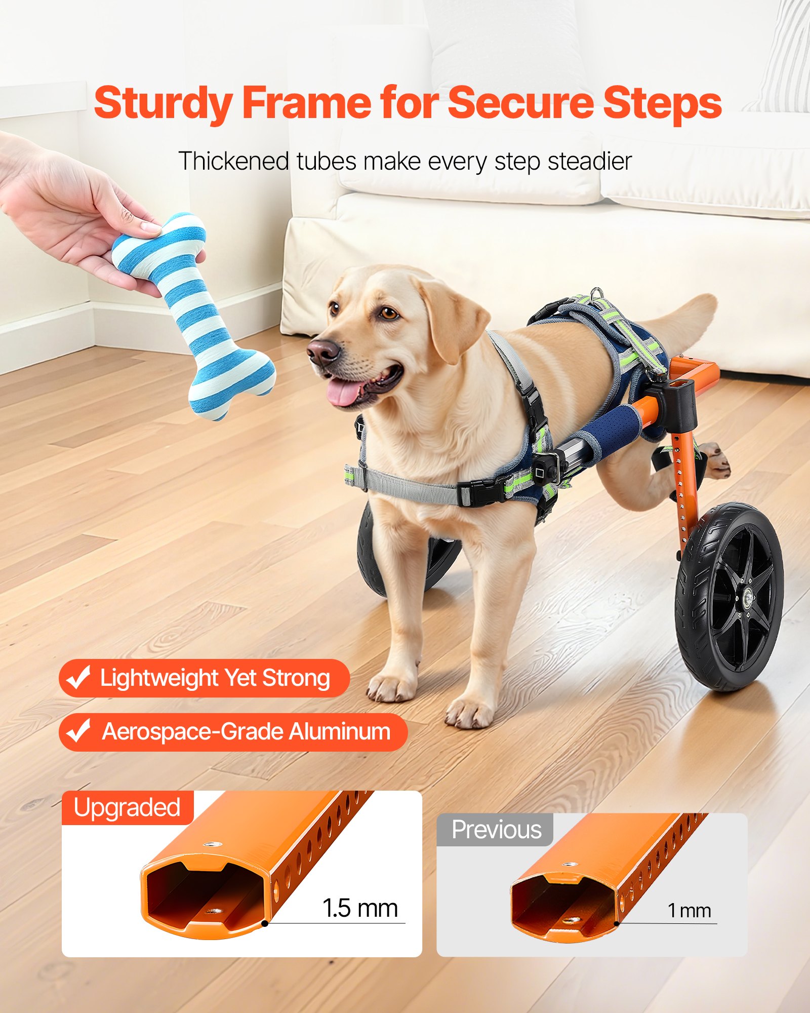 Dog Wheelchair For Back Legs, Lightweight 2 Wheels Pet Height, Width & Length — image 4