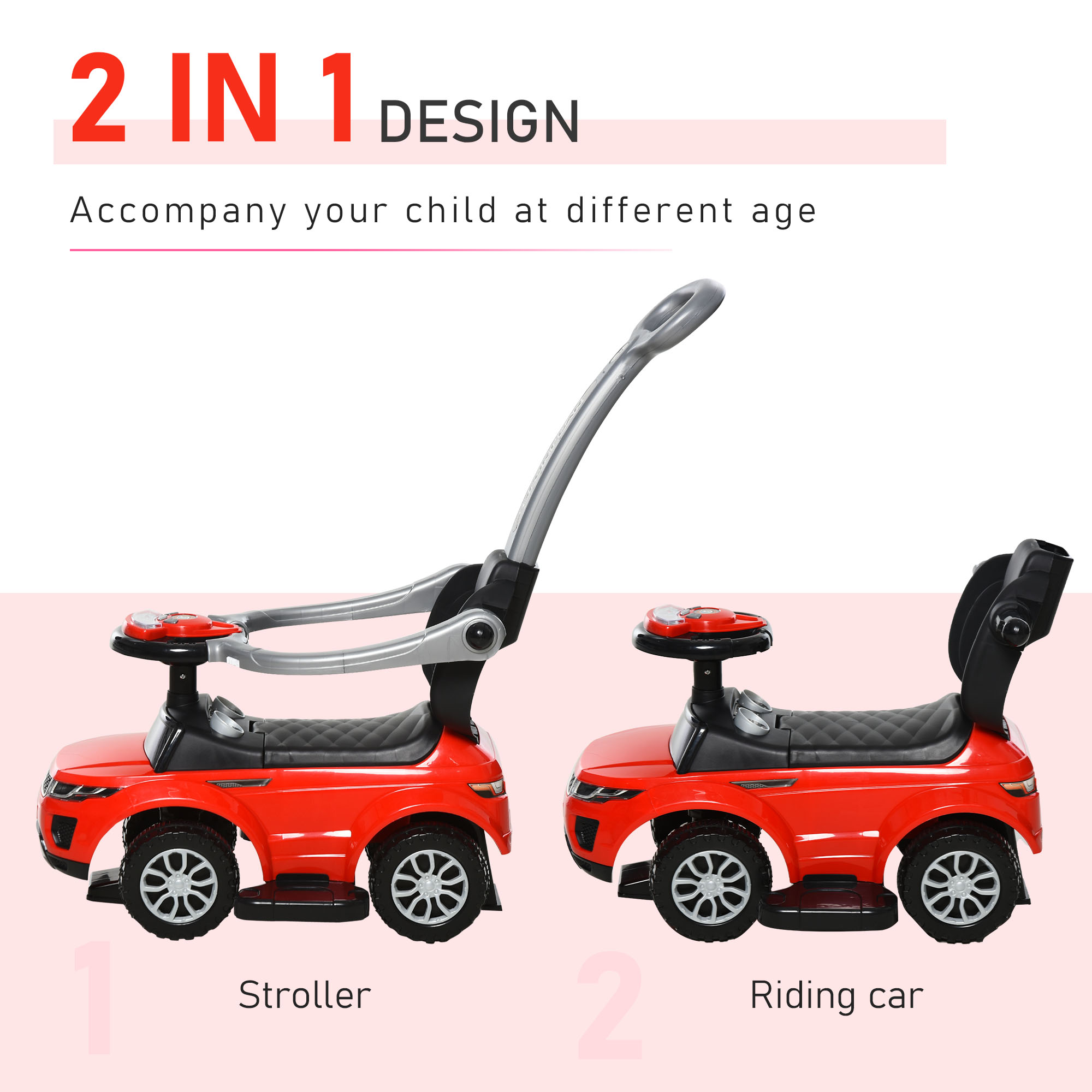 Voitures à pousser 2 en 1 pour les tout-petits, voiture coulissante avec klaxon – Image 5