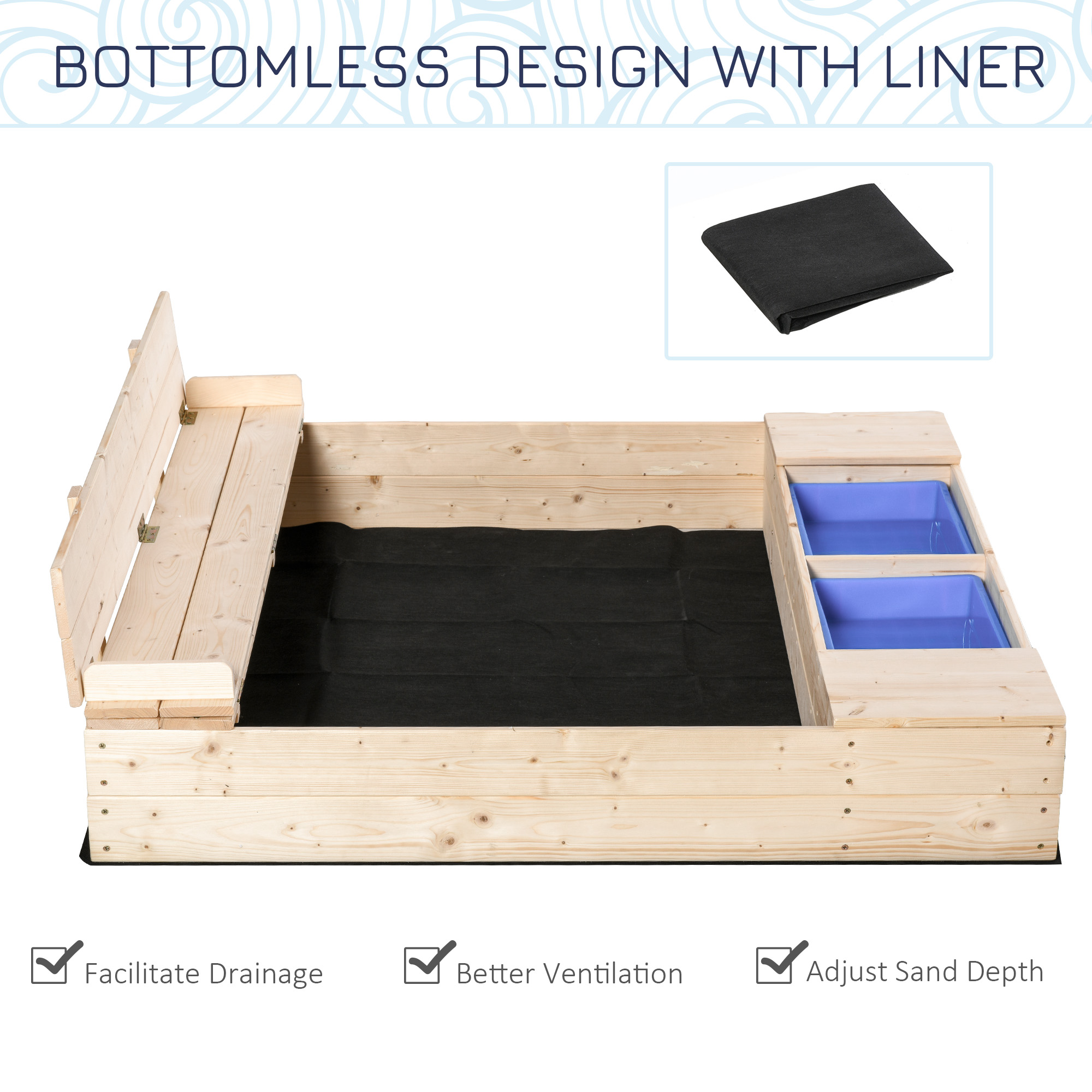 Wooden Sandbox with Bench, picture 2 of 4