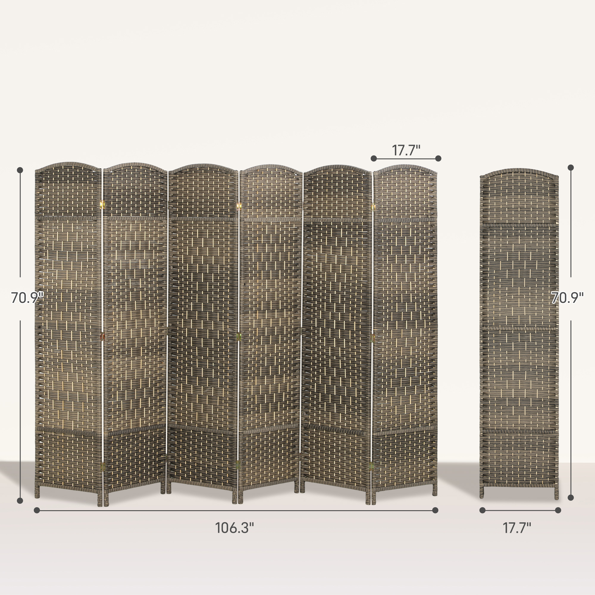 Folding Room Divider Screen 6 Panel 6' Tall Privacy Screen Freestanding Wood Partition For Home Office, Dark Rustic Oak_voghion.com