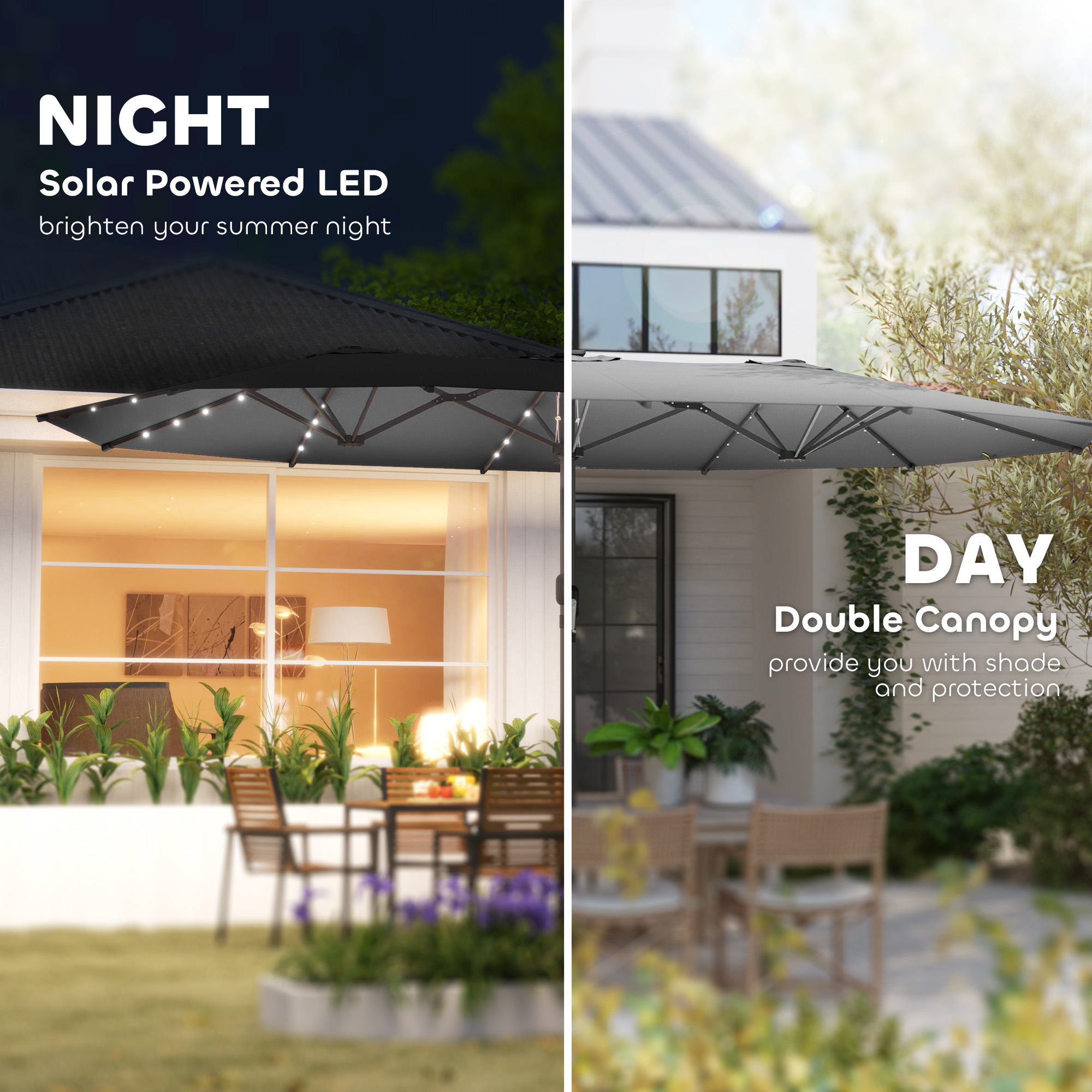 Parasol de jardin, parasol double face avec lampes solaires LED – Image 4