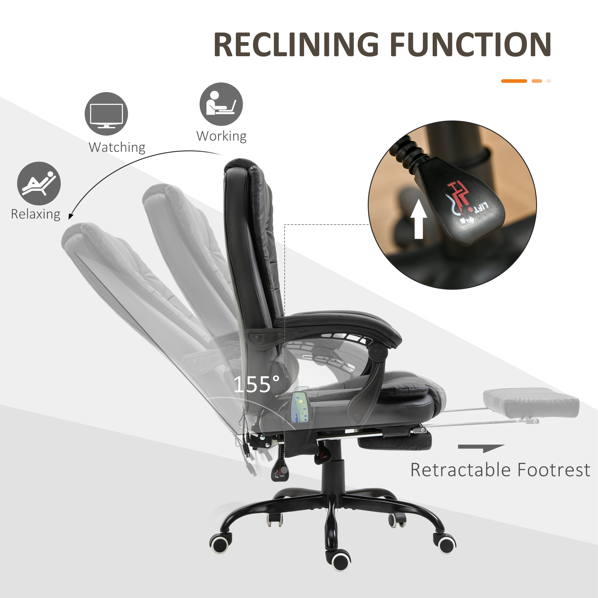 7-Point Vibrating Massage Office Chair High Back Executive Recliner With Lumbar Support, Footrest, Reclining Back, Adjustable Height, Black_voghion.com