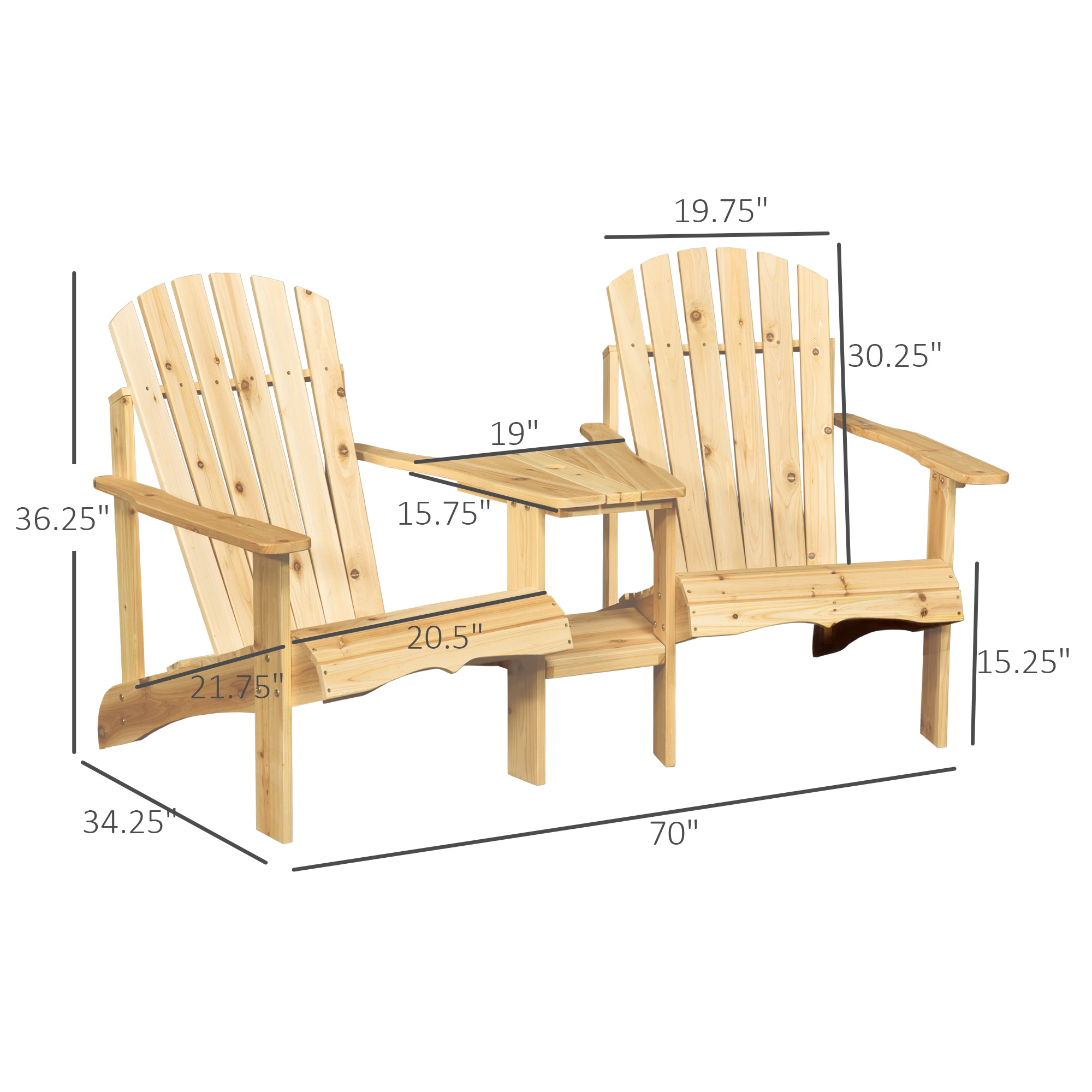 Wood Adirondack Bench with Table, picture 5 of 5