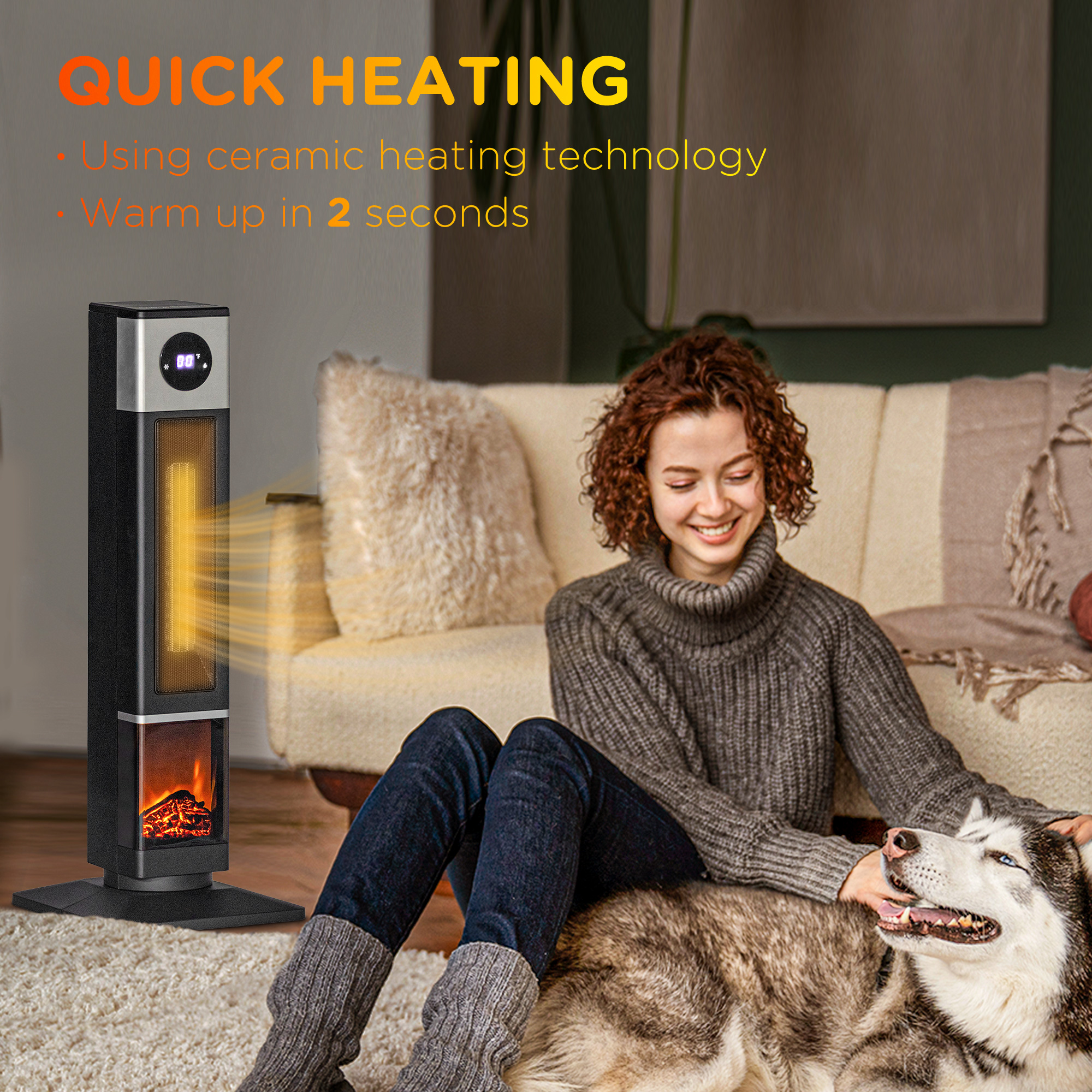 31" Freestanding Electric Heater With Oscillation, Remote Control & 12H Timer For Indoors, 1400W, Black_voghion.com