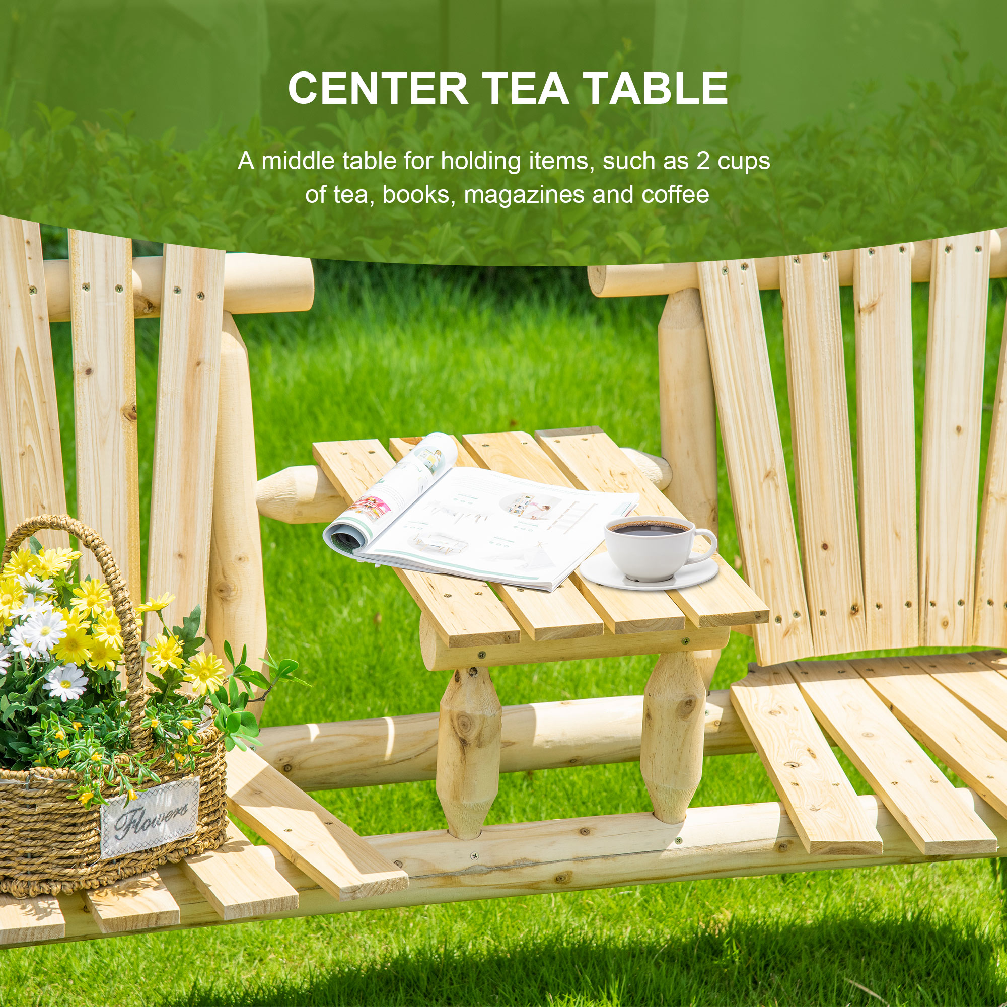 Wooden Adirondack Bench with Table, picture 4 of 4