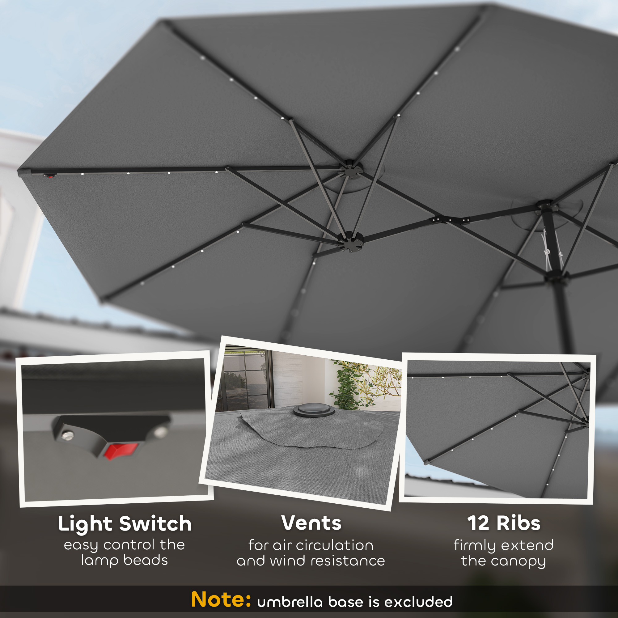 Parasol de jardin, parasol double face avec lampes solaires LED – Image 2