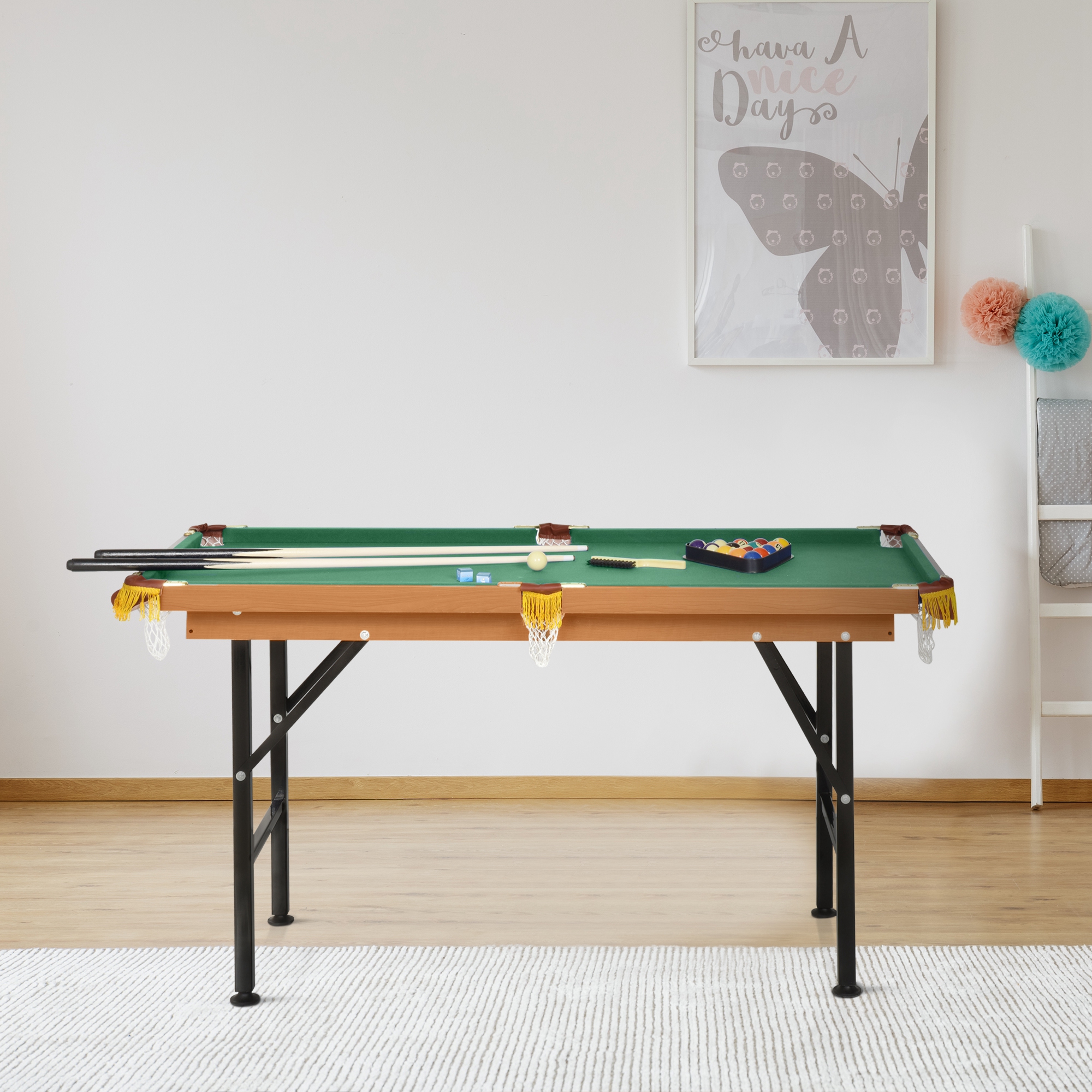 55" Portable Folding Billiards Table Game Pool Table For Whole Family