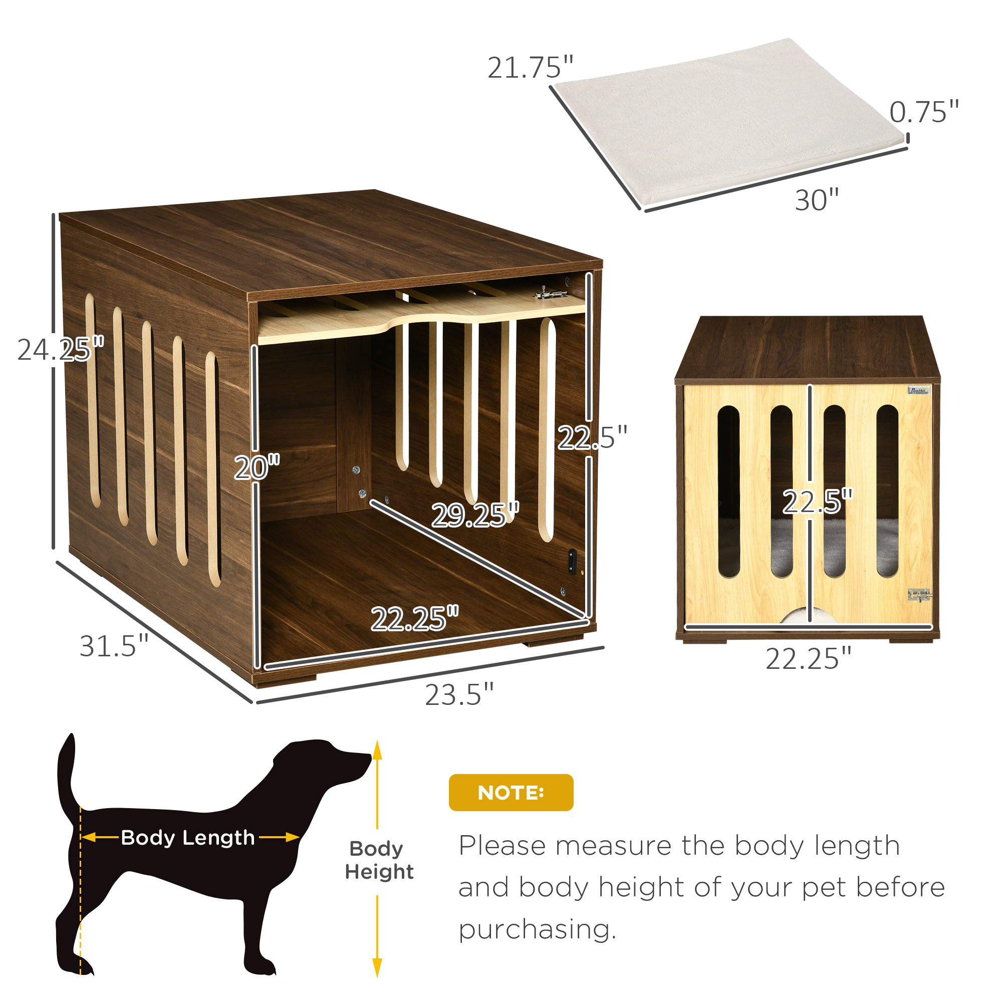 Furniture Style Dog Crate End Table With Removable Door Panel, Dog Crate Bed With Foam Cushion, Safety Lock, Indoor Use, For Small & Medium Dogs, Brown — foto 3