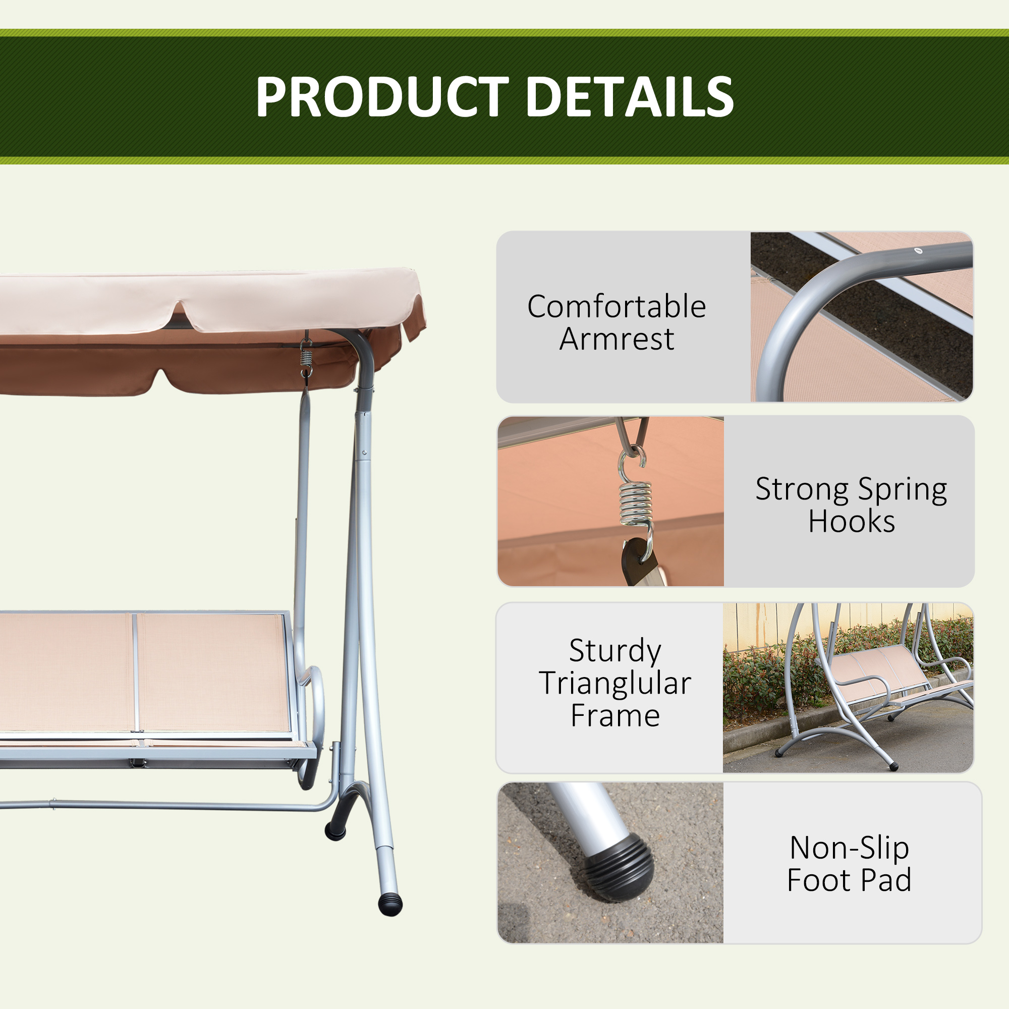 3-Seat Outdoor Porch Swing, picture 4 of 4