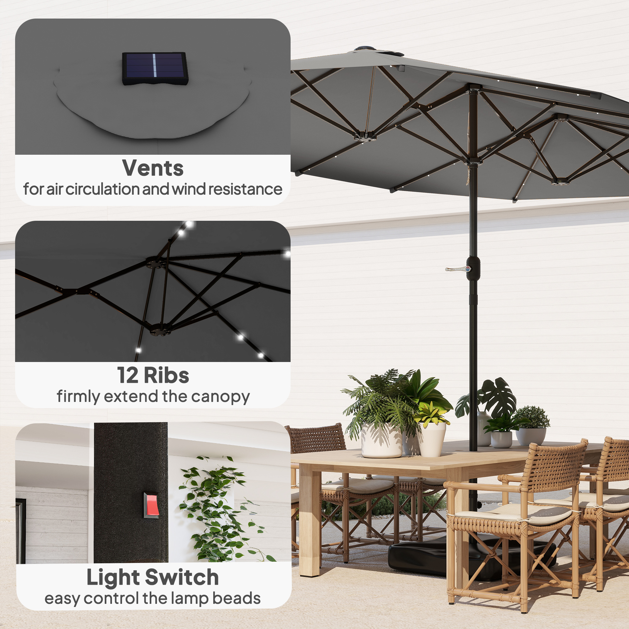 Parasol de jardin parasol double face de 14,4 pieds avec base – Image 4