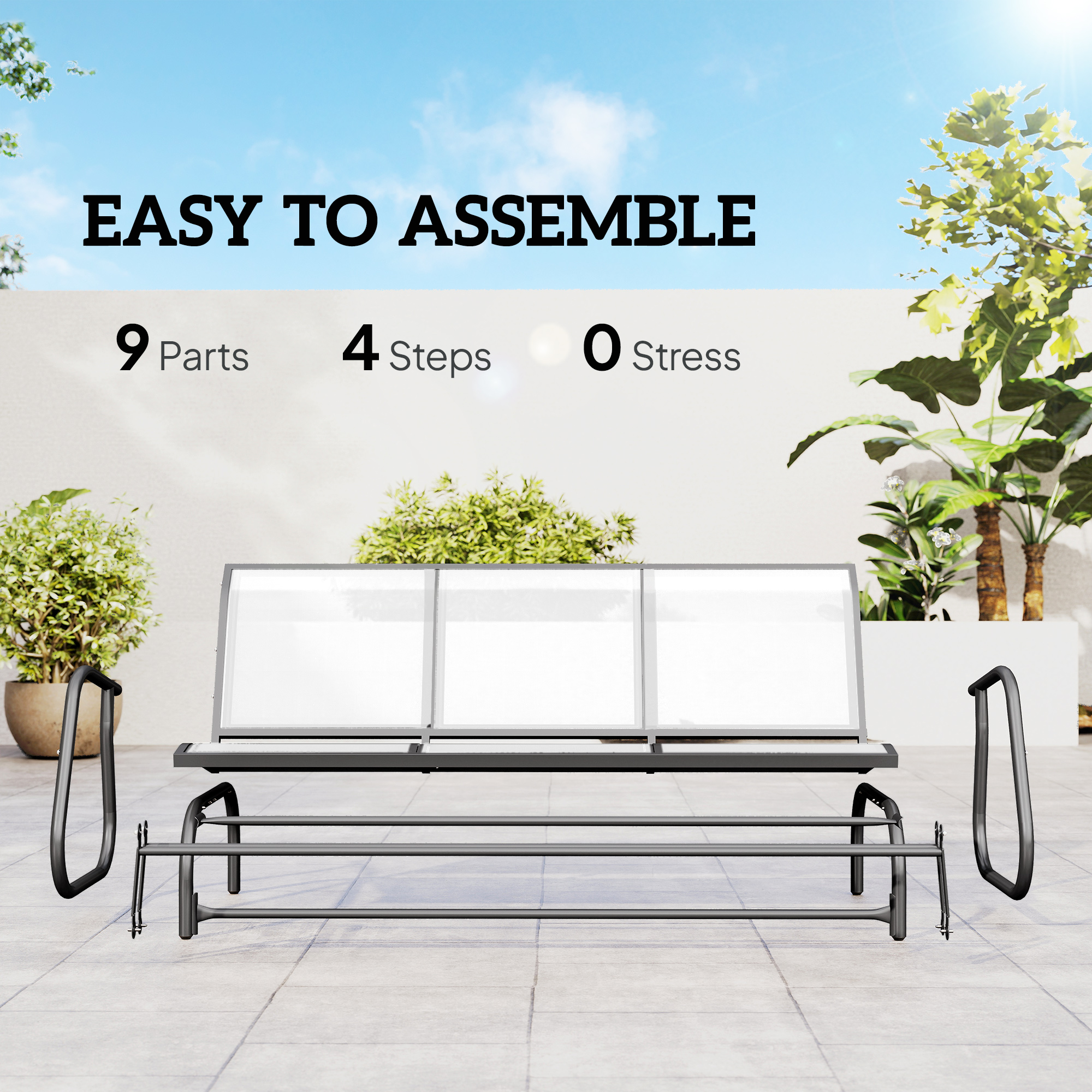 3-Person Outdoor Patio Glider Bench, Porch Glider Swing With 3 Seats, Breathable Mesh Fabric, Metal Frame, Cream White_voghion.com
